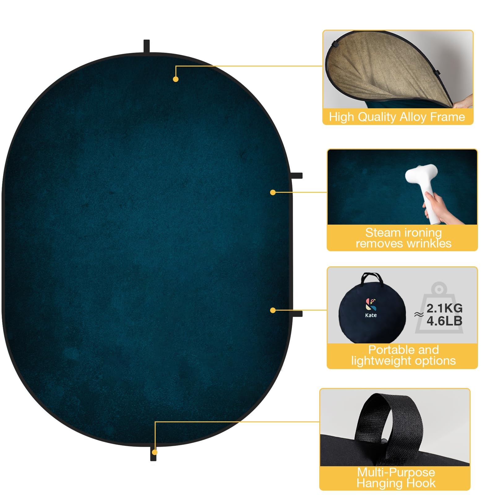 Kate 5×6.5ft Collapsible Backdrop Pop Up Backdrops,Double 5×6.5ft, Blue/Beige