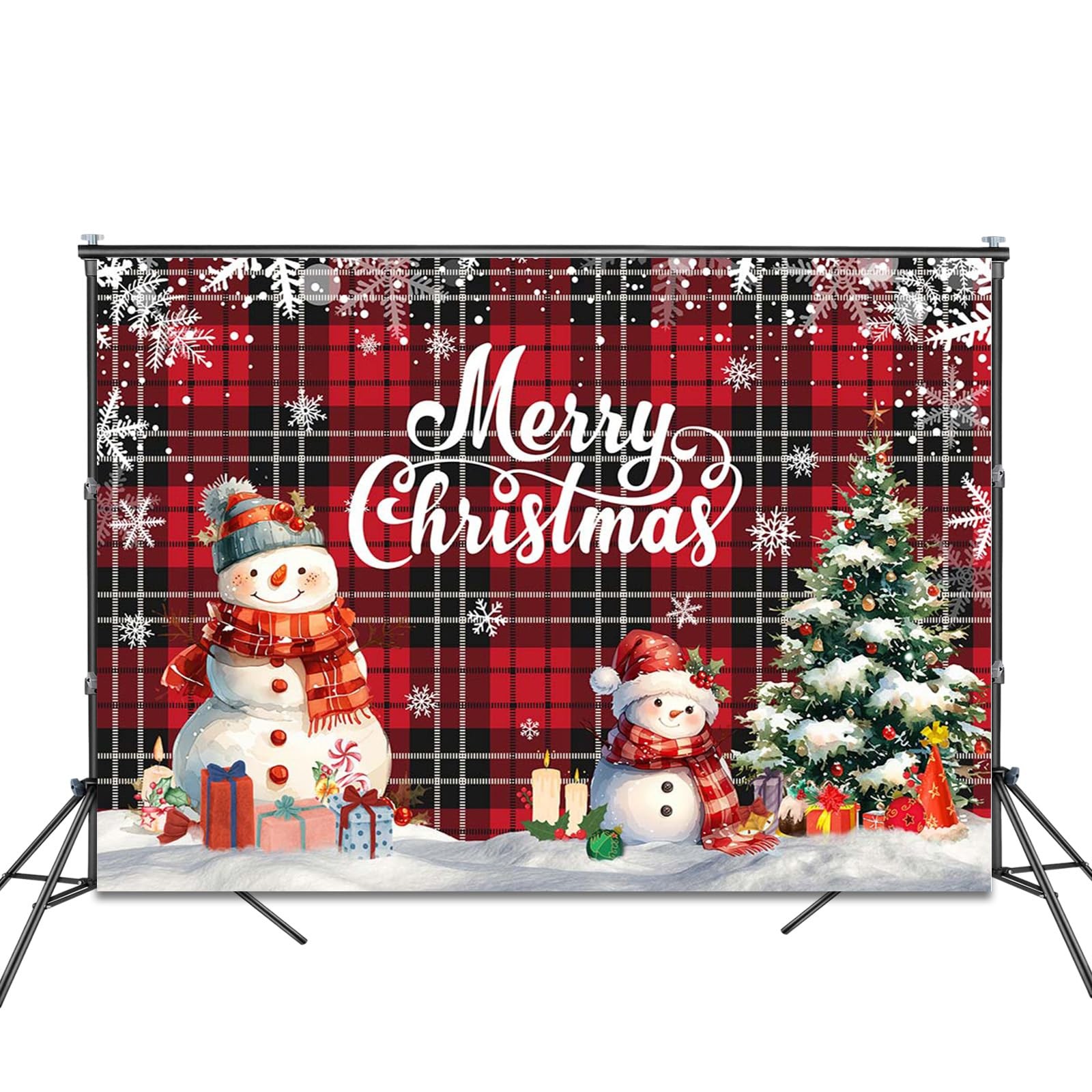 7×5 FT Merry Christmas Backdrop Red Black Buffalo Plaid Photography