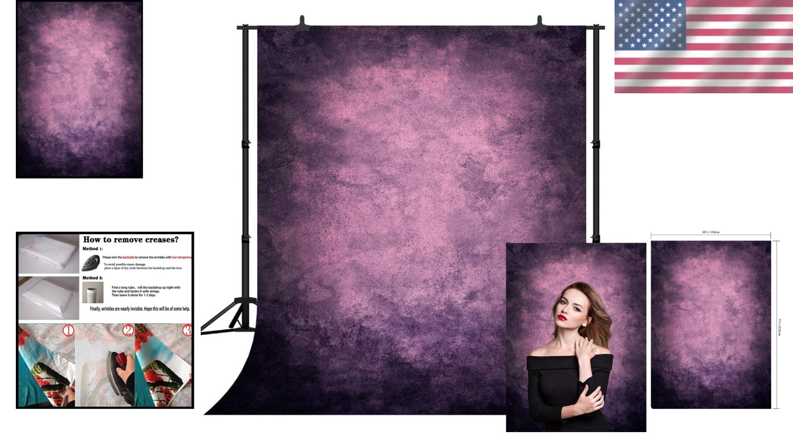 5X7FT Retro Purple Vinyl Portrait Backdrop – Ideal for Professional Photography