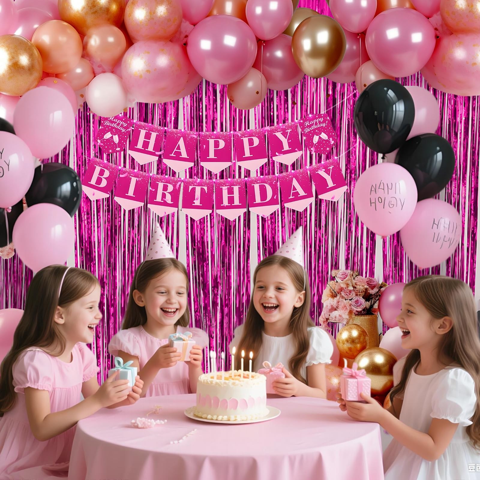 2 Pack Hot Pink Backdrop Party Decorations Tinsel Foil Fringe Curtain Backdrop