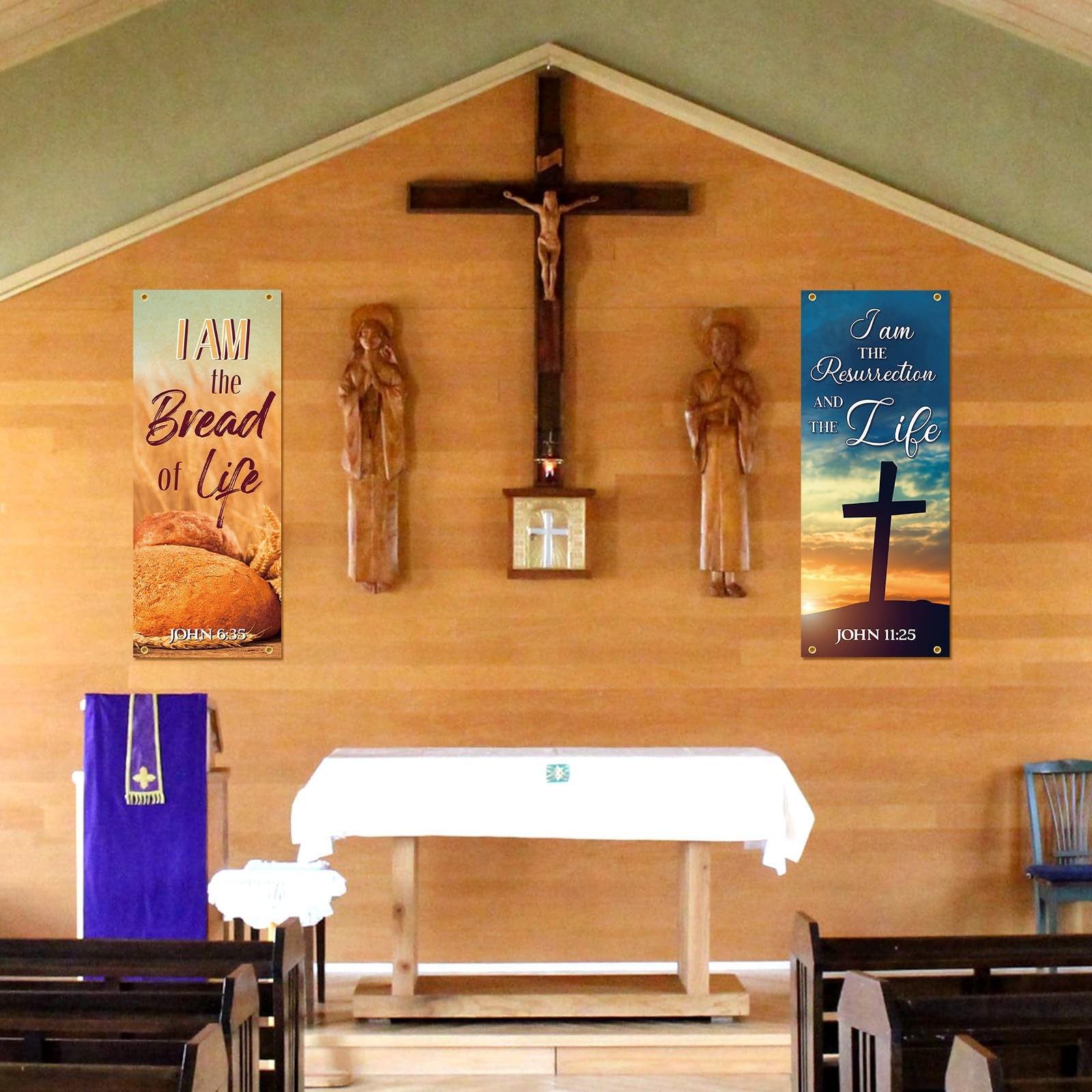 4 Pcs Church Banners for Sanctuary I Am The Good Shepherd/way/bread/resurrect…