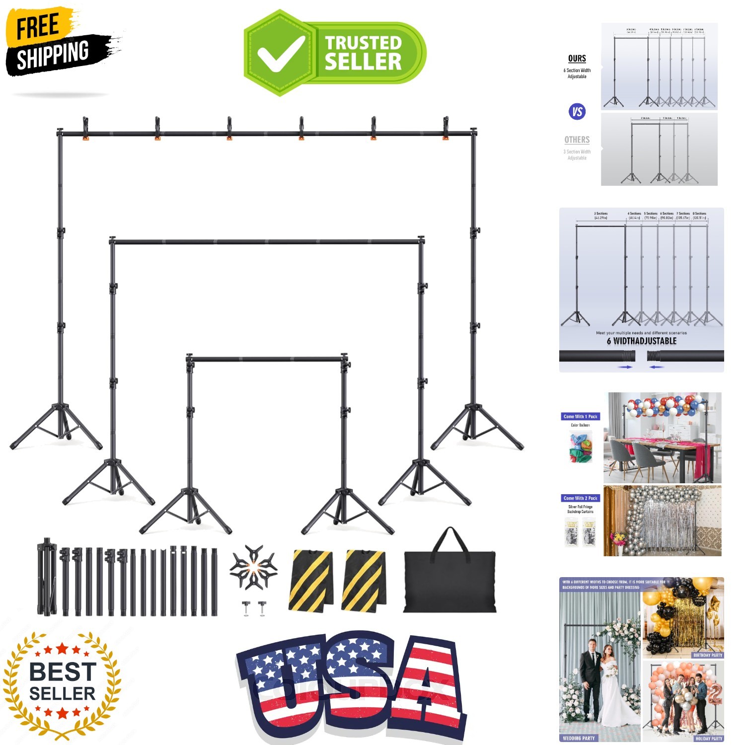 Backdrop Stand Kit – 6 Widths, 10×7.5ft Adjustable Background Stand for Parti…