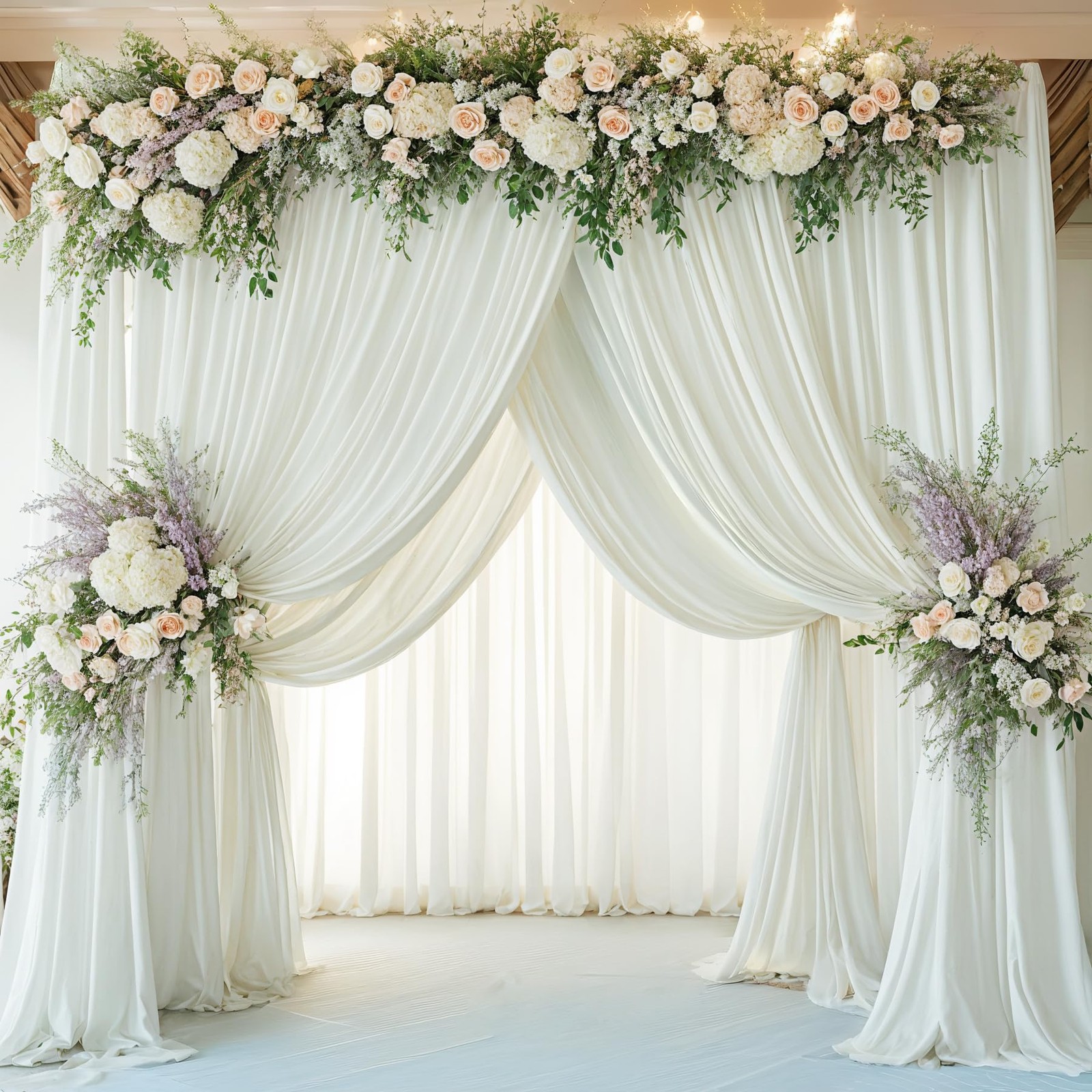 6 Panels 5x12ft Ivory Backdrop Curtains for Parties, Free Polyester Ivory Pho…