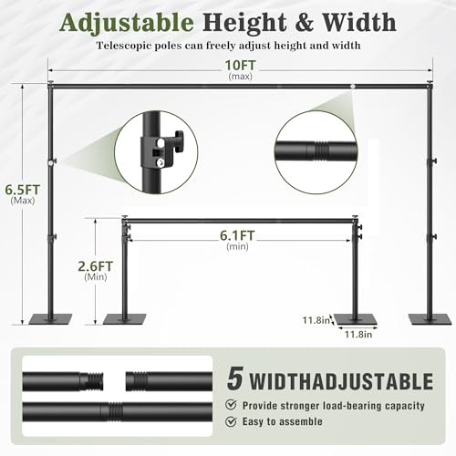 Square Backdrop Stand 6.5×10 ft, Adjustable Photo Backdrop Stand Kit, 10×6.5 ft