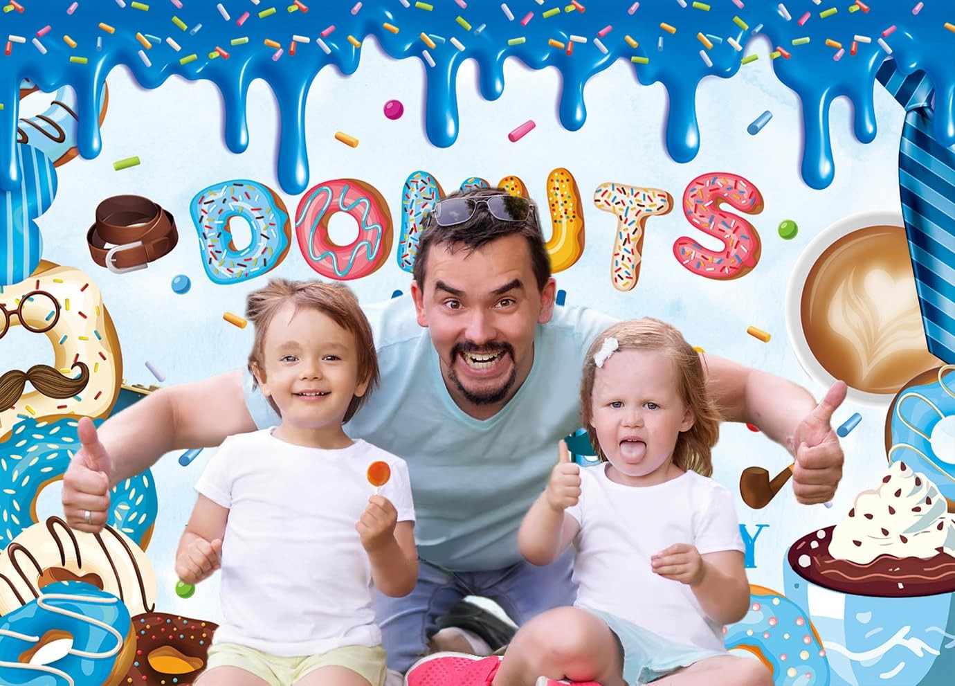 Happy Father’s Day Banner Backdrop 10x8FT Best Dad Ever Donuts with