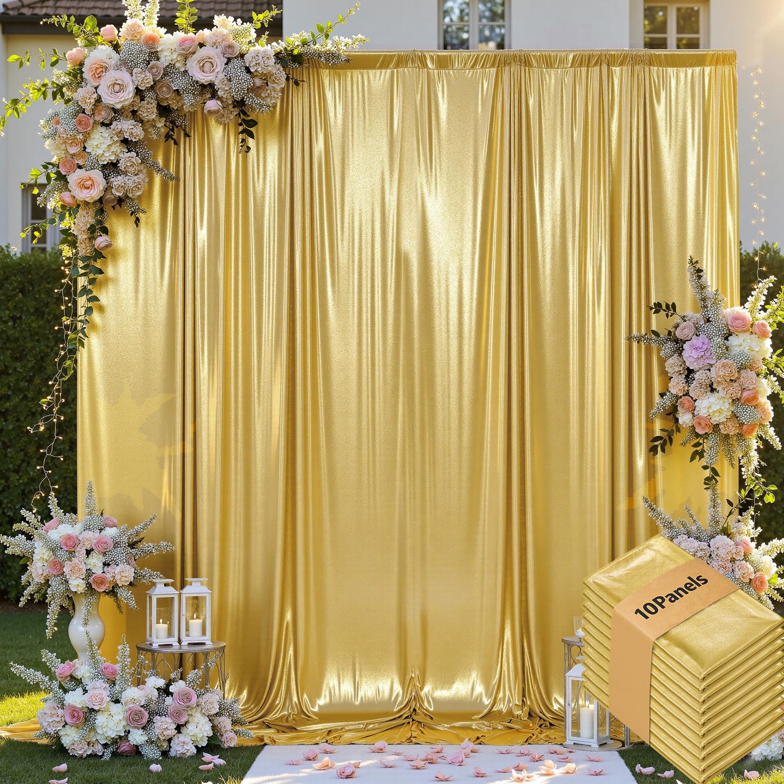 50x10ft Shimmer Gold Sequin Backdrop Curtain for 5ftx10ft(10 Panels),