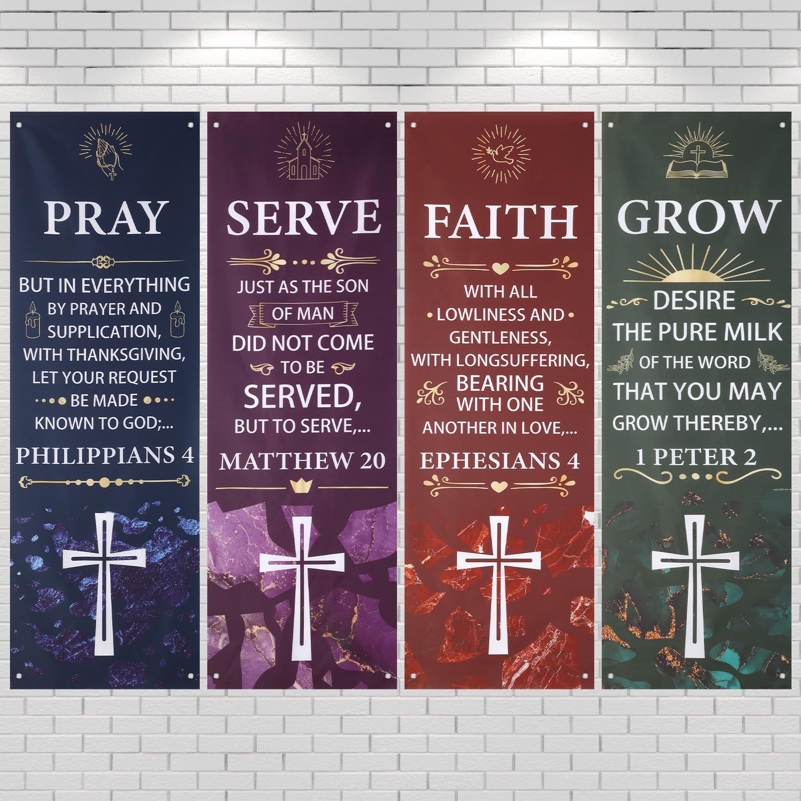 4 Pcs Church Banners with Scripture Oxford Cloth Church Banners for Sanctuary…