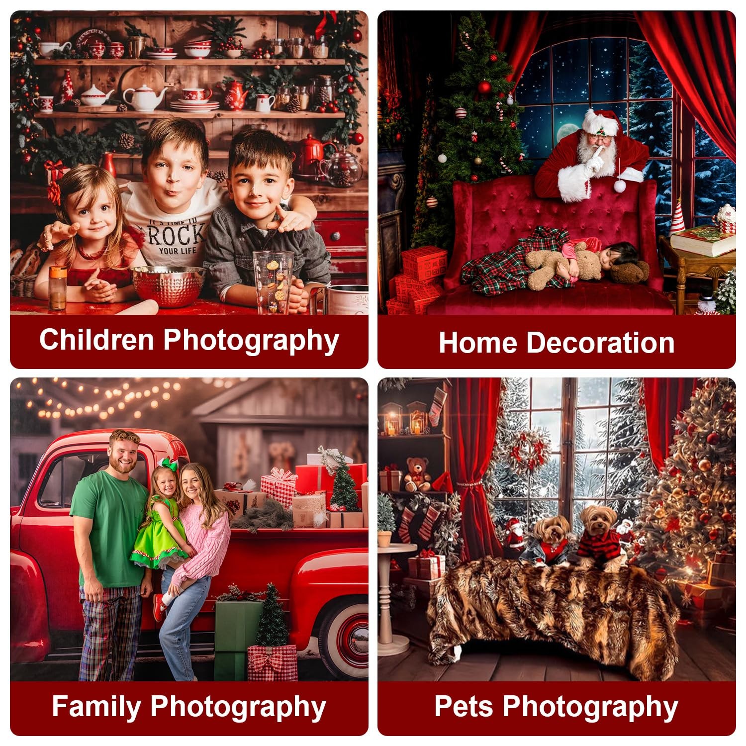 Christmas Fireplace Xmas Tree Wreath Candlelight Photography Backdrop 7x5ft