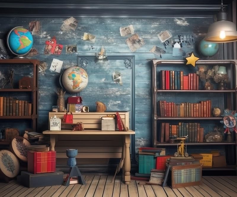 10×8 FT School Pictures Backdrop Fabric Bookshelf Study Room Party Decor
