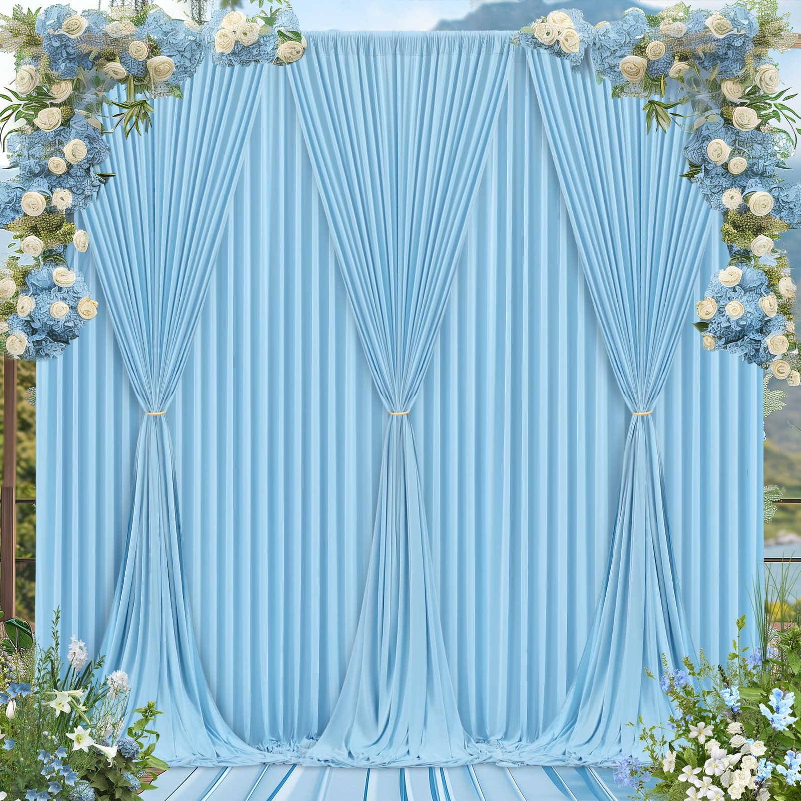 Blue Backdrop Curtains 4 Panels – -Free Light Blue Curtains Polyester Photogr…