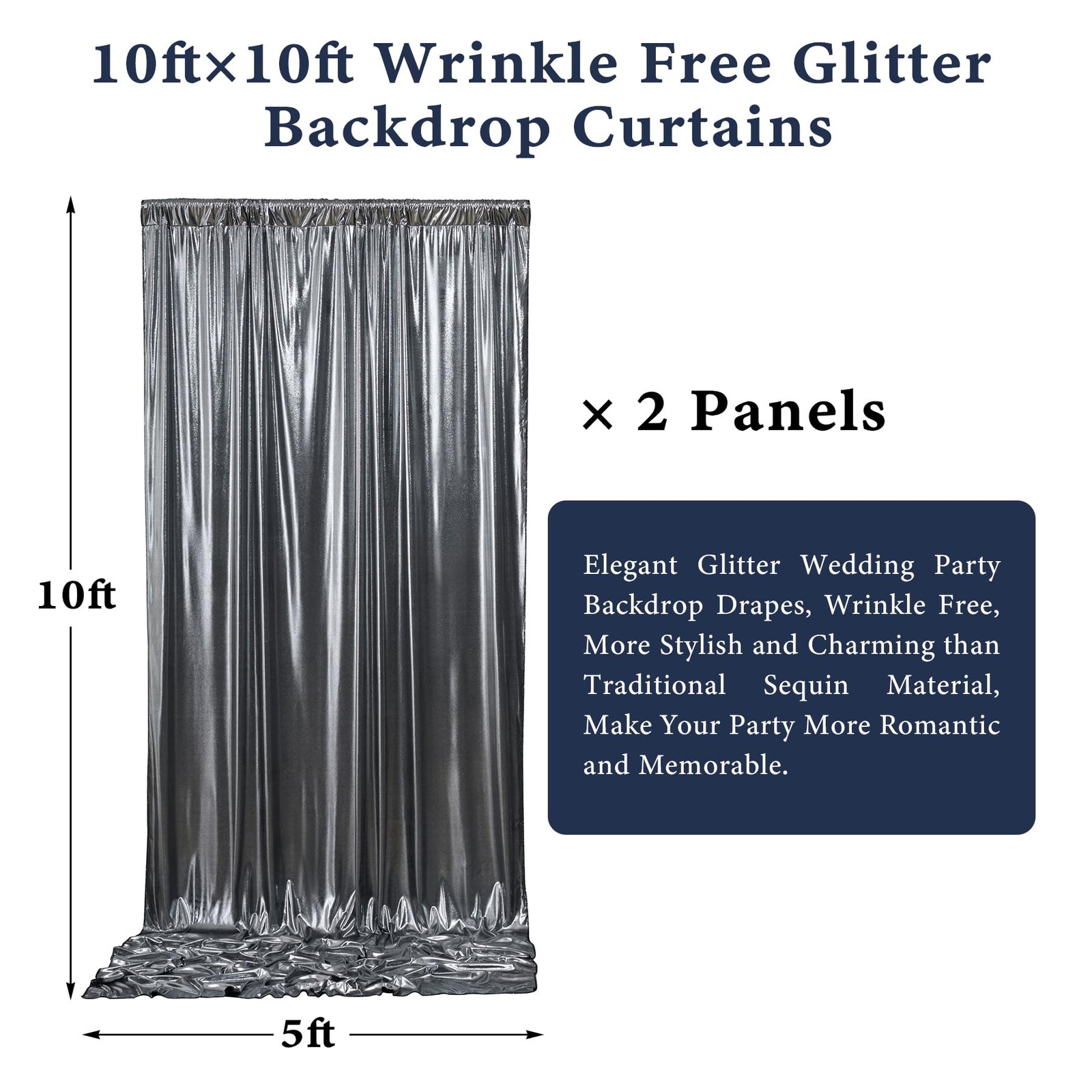 Outpain Thick 10 ft x 10 ft Black Silver Sequin Backdrop Curtain for Parties,…