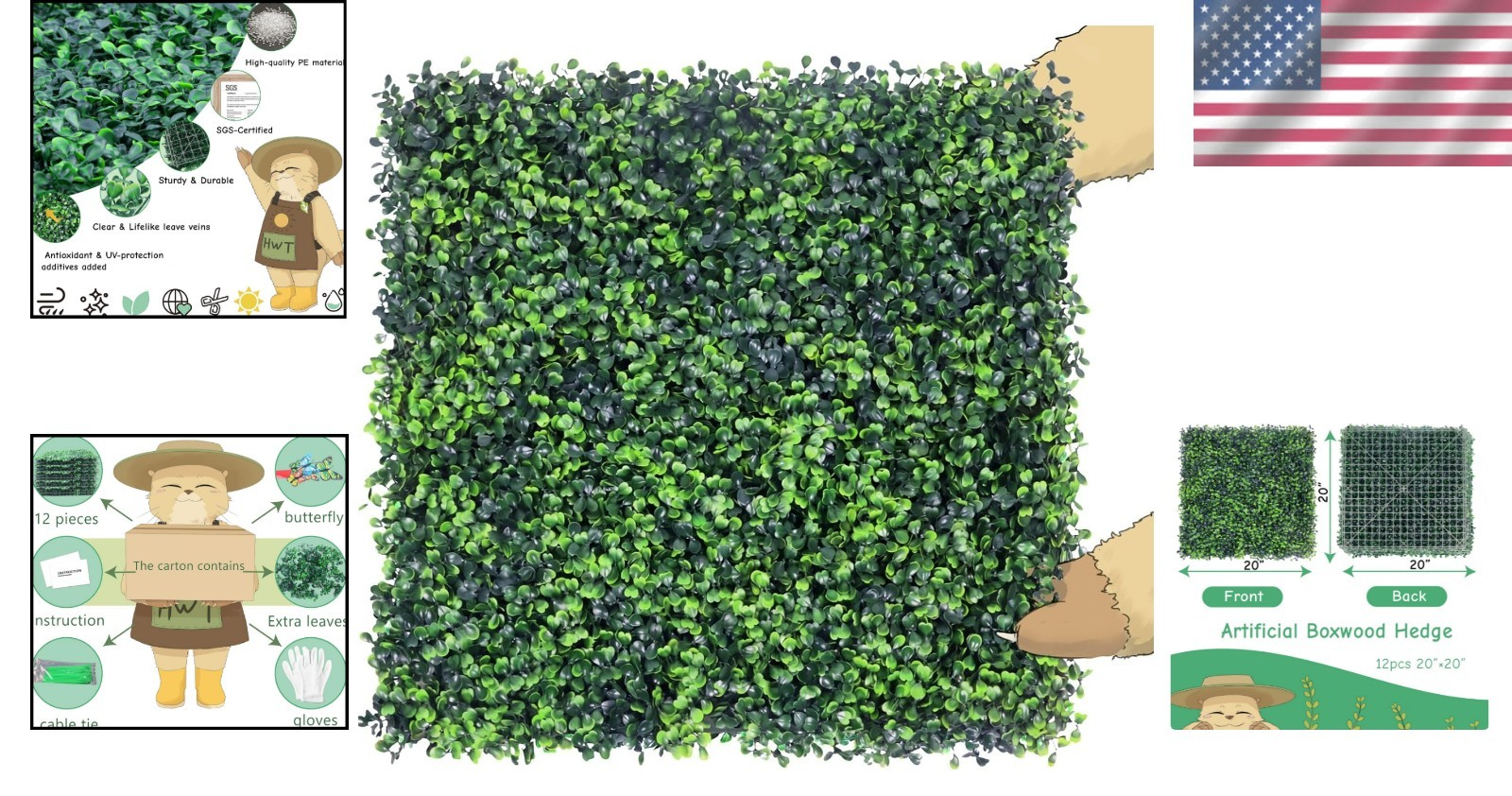 Eco-Friendly 12 Pcs 20” Boxwood Panels – Weather-Resistant Greenery Wall Decor