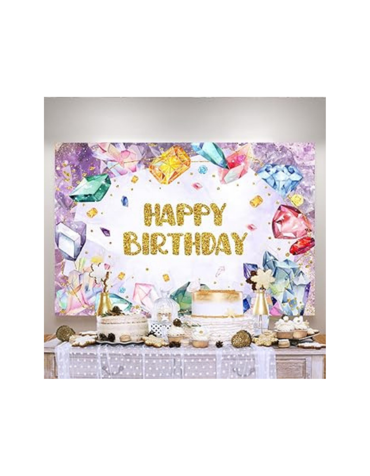 Lofaris 5x3ft Purple Diamond Crystal Happy Birthday Backdrop Gemstone Party gift