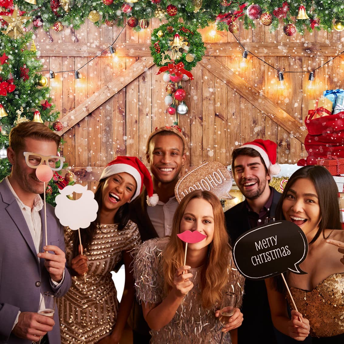 Rustic Christmas Barn Wood Backdrop for Holiday Photography 7X5Ft
