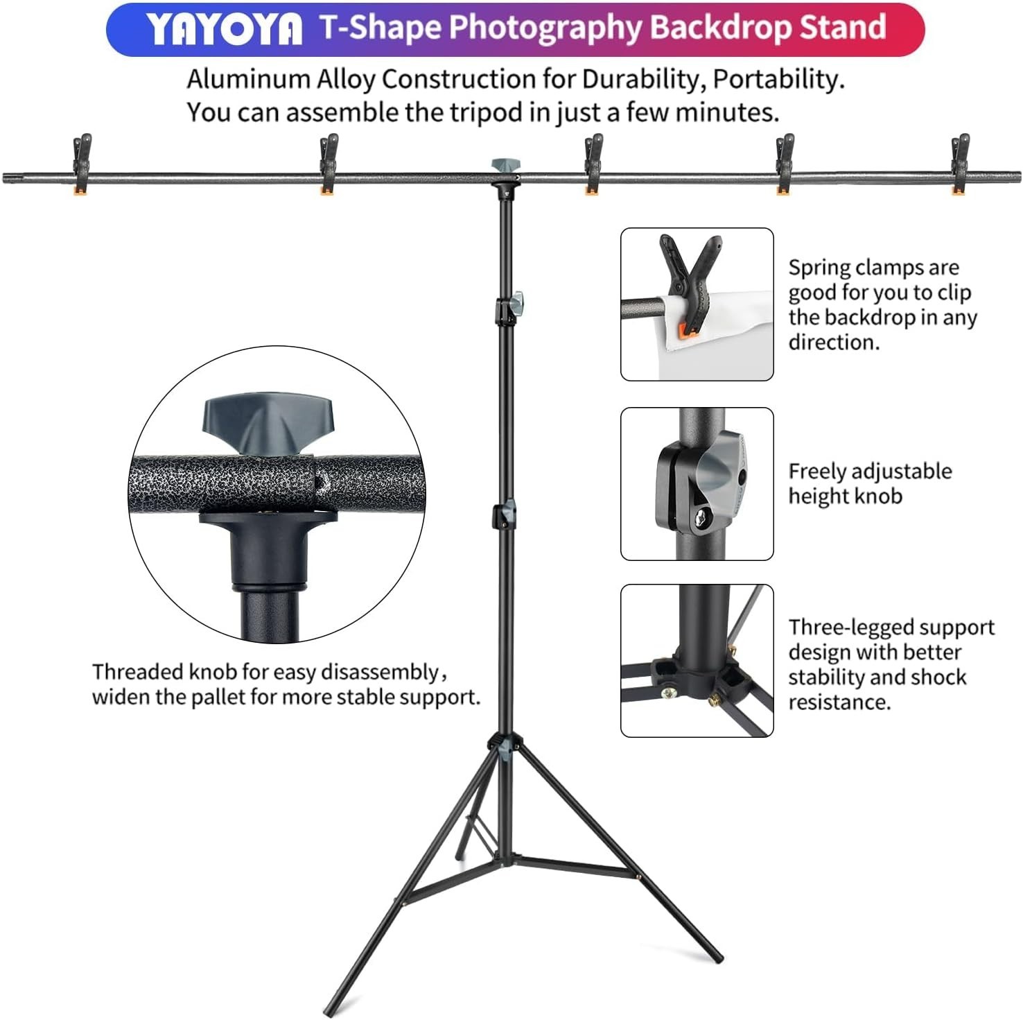 Adjustable White Photo Backdrop with Portable Stand and Carrying Bag, 6×9 ft