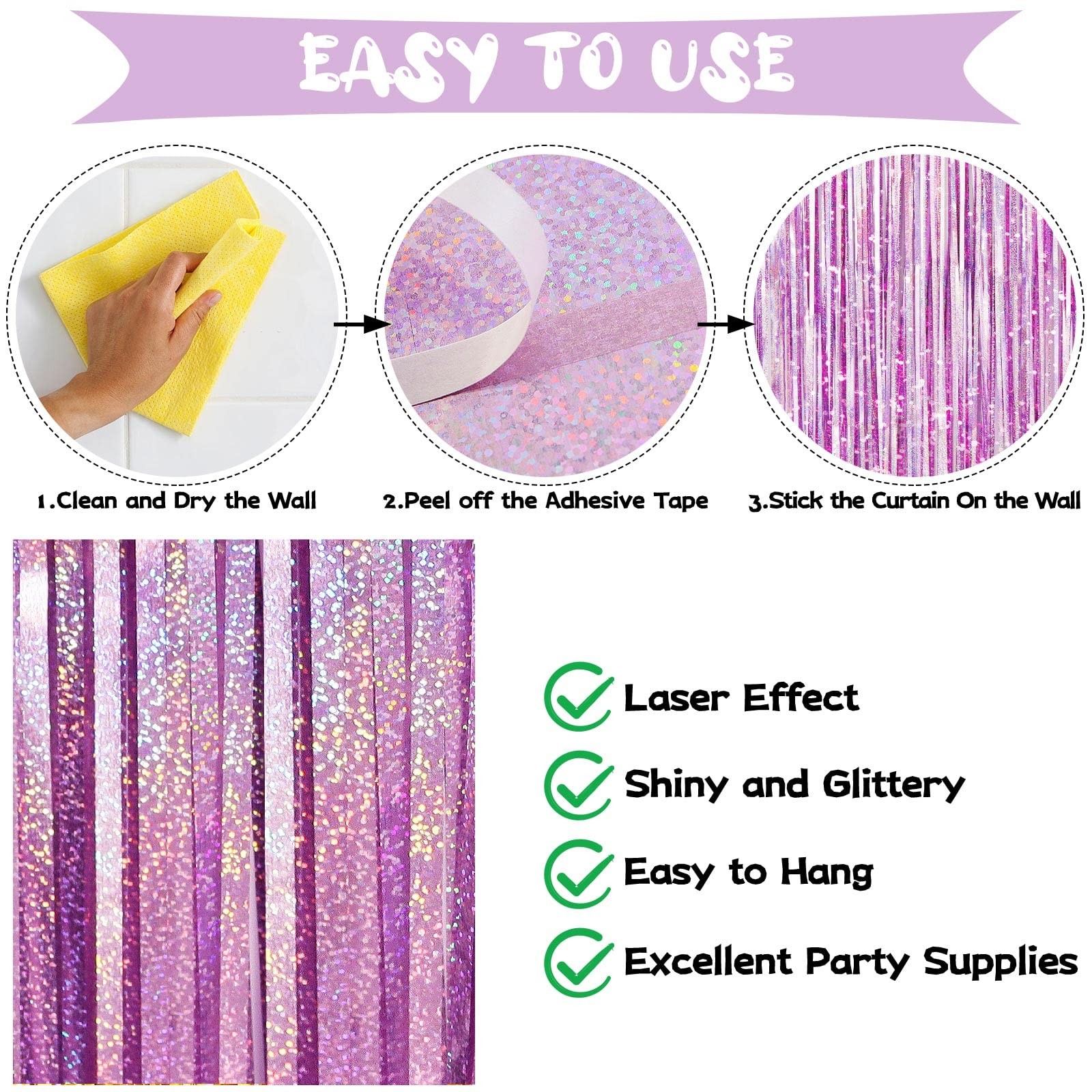 Light Purple Fringe Curtain Backdrop, 2 Pack Tinsel Foil Fringe Curtains Part…