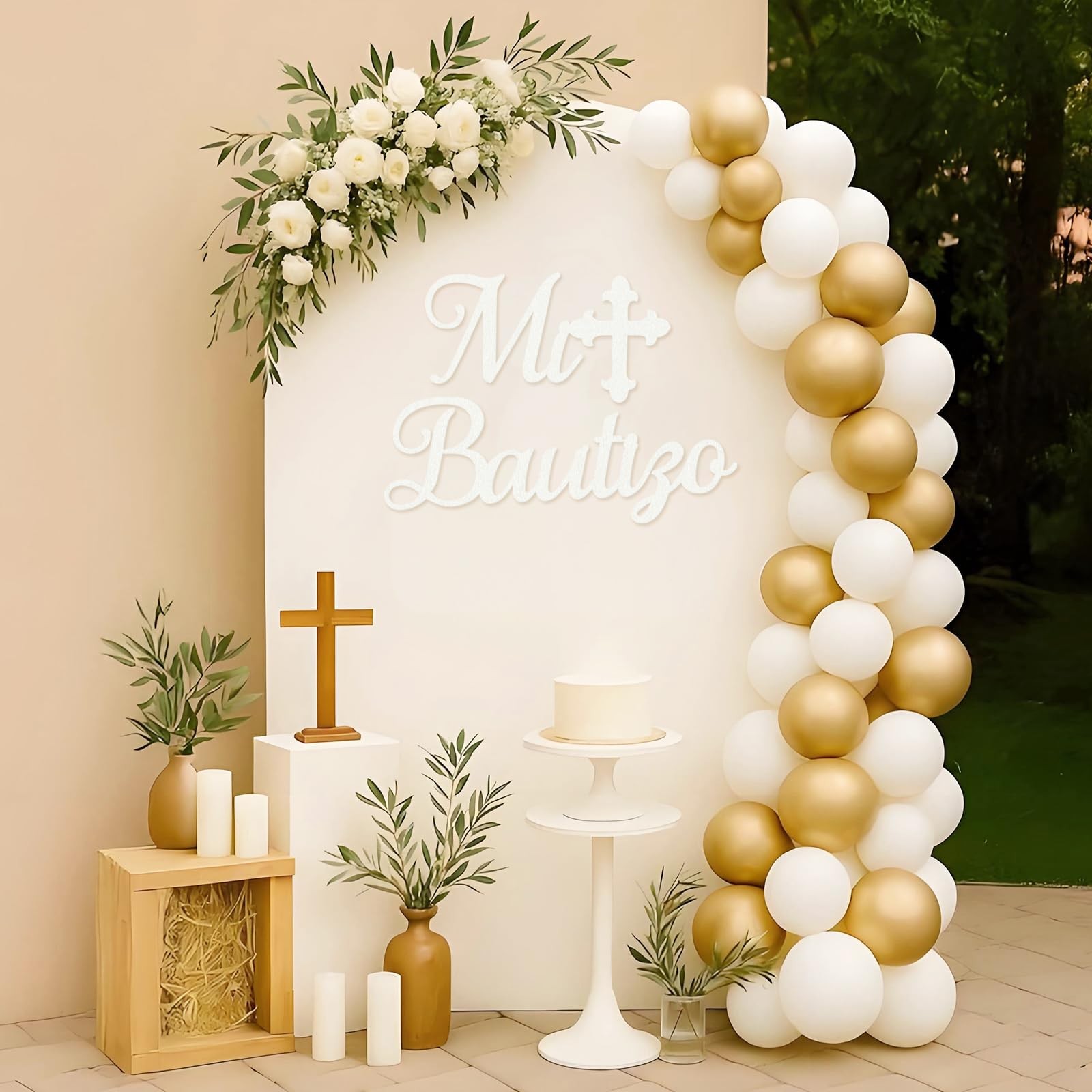 MASTRON Mi Bautizo Sign for Backdrop – White Felt Mi Bautizo Decal Baby Showe…