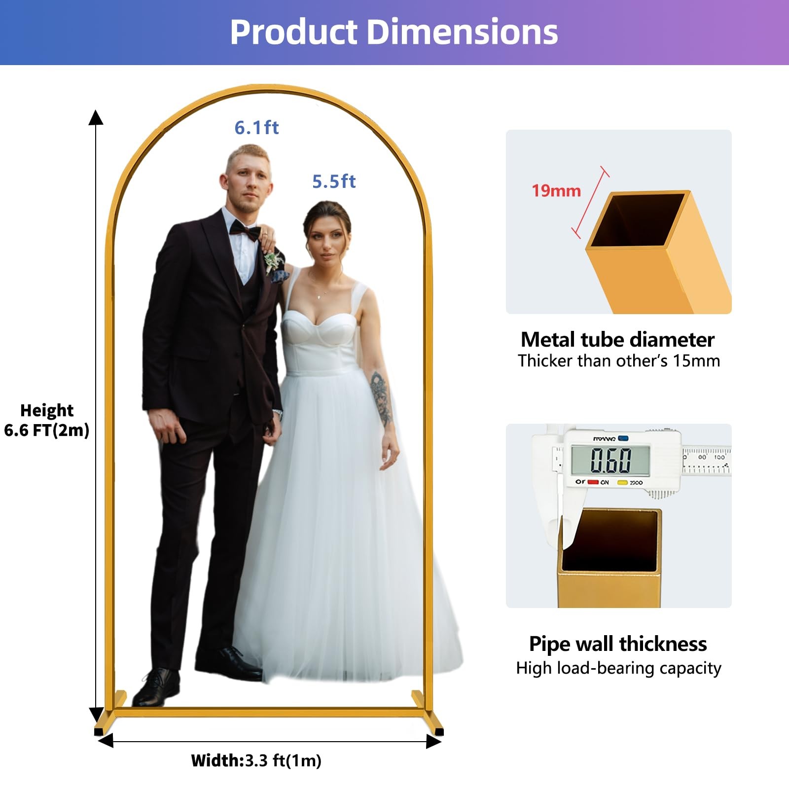 6.6FT Arch Backdrop Stand for Party, Ceremony, Metal Arch Frame with Ground S…