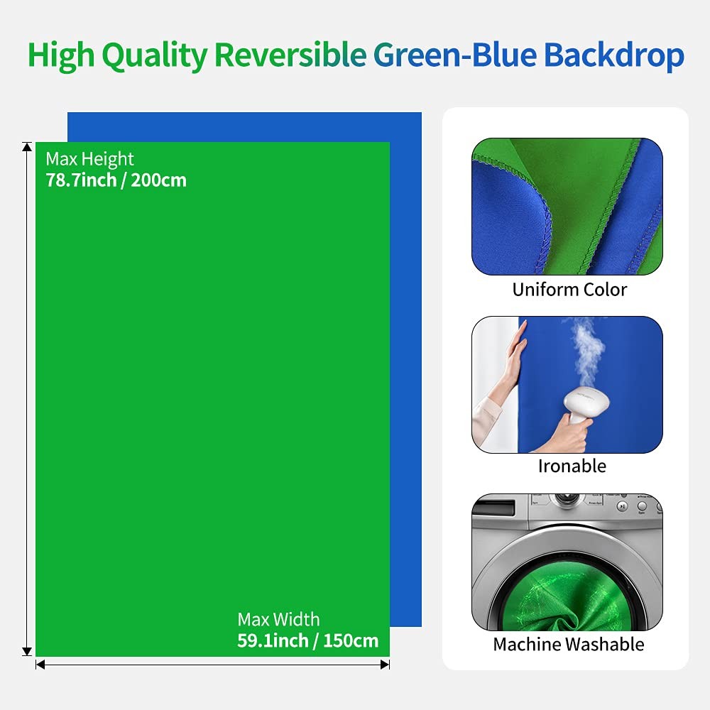 7×5 Ft Blue Green Screen Backdrop Kit Reversible Background With Stand Zoom