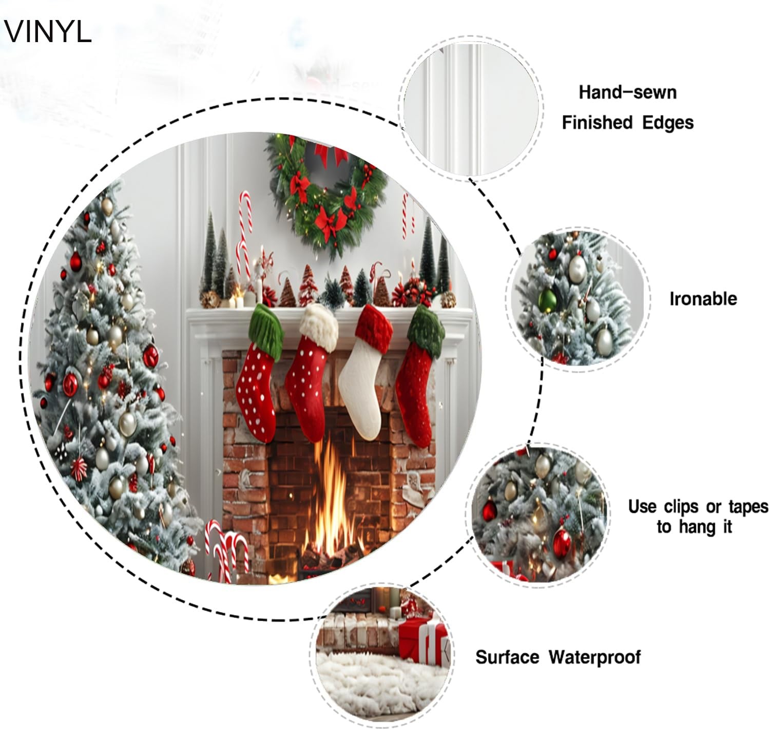 Winter Fireplace Red Christmas Festival Holidays Photography Backdrop 7x5ft Mat