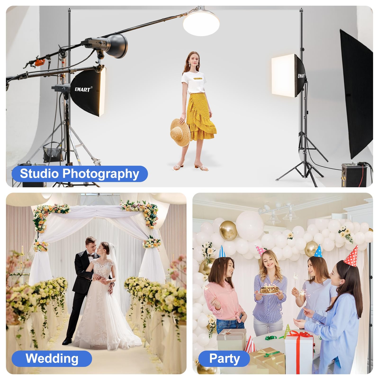 Backdrop Stand 10x7ft Adjustable Kit: Crossbars, Clamps, Sandbags, Carry Bag