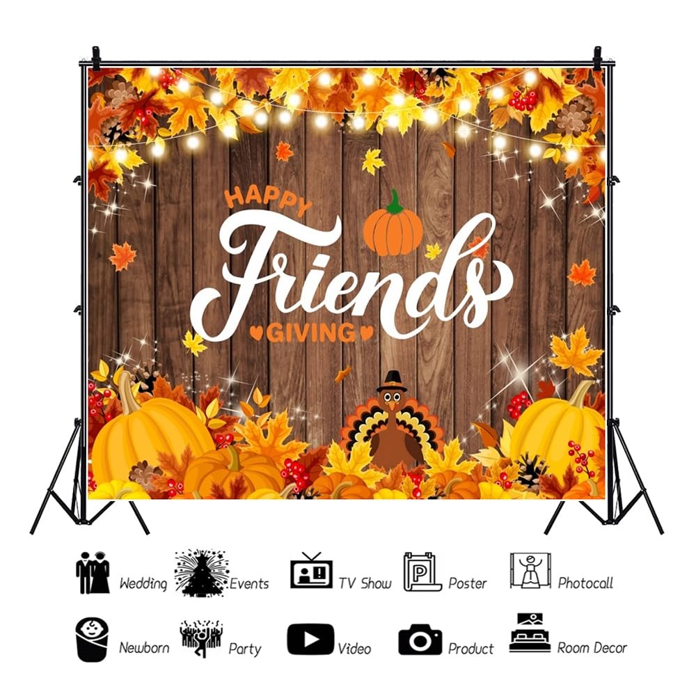 Happy Friendsgiving Backdrop 10x8ft Fabric Autumn Thanksgiving Dinner Decor