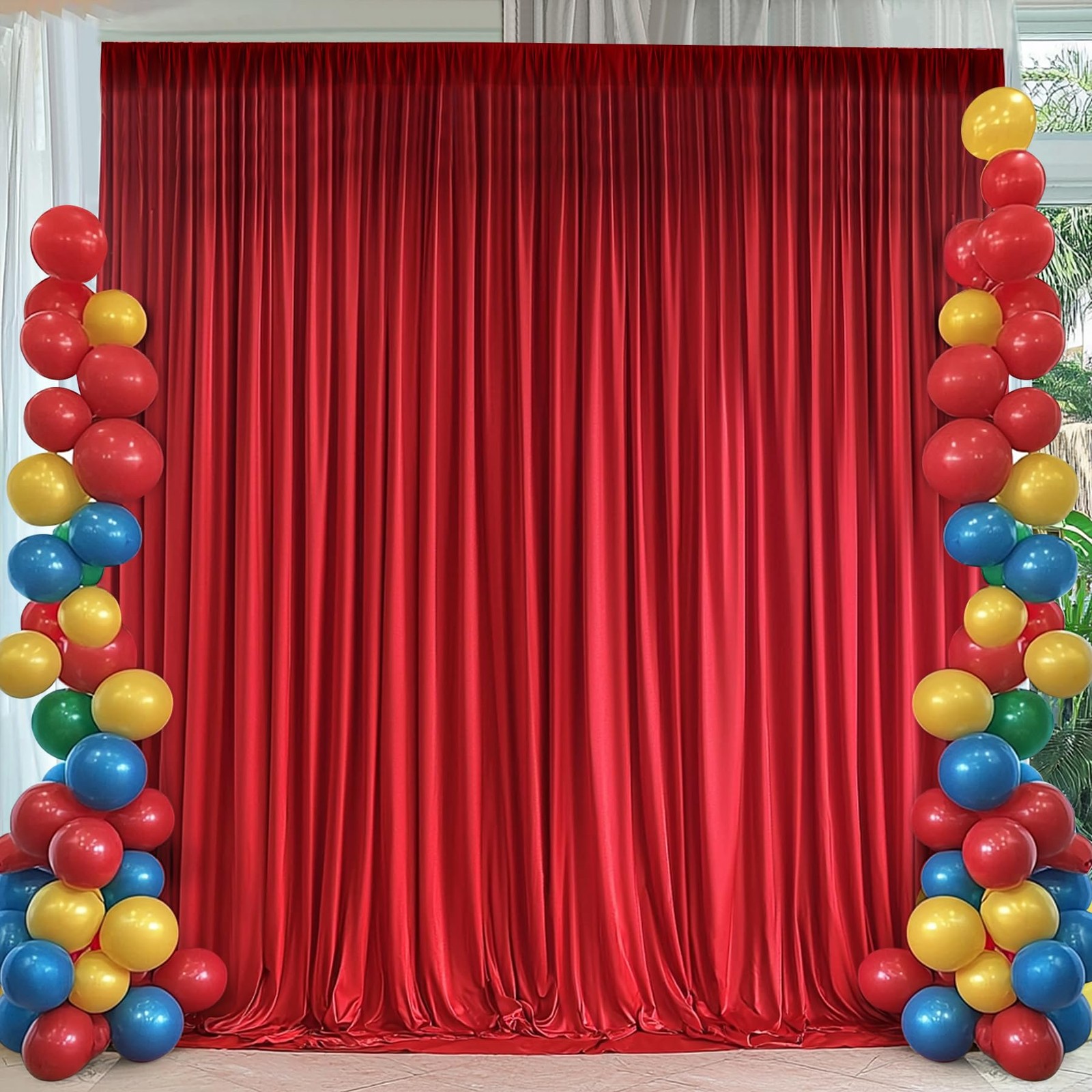 2 PCS 10×9 Ft Wrinkle Free Red Backdrop Curtains Parties Photo Drapes Fabric