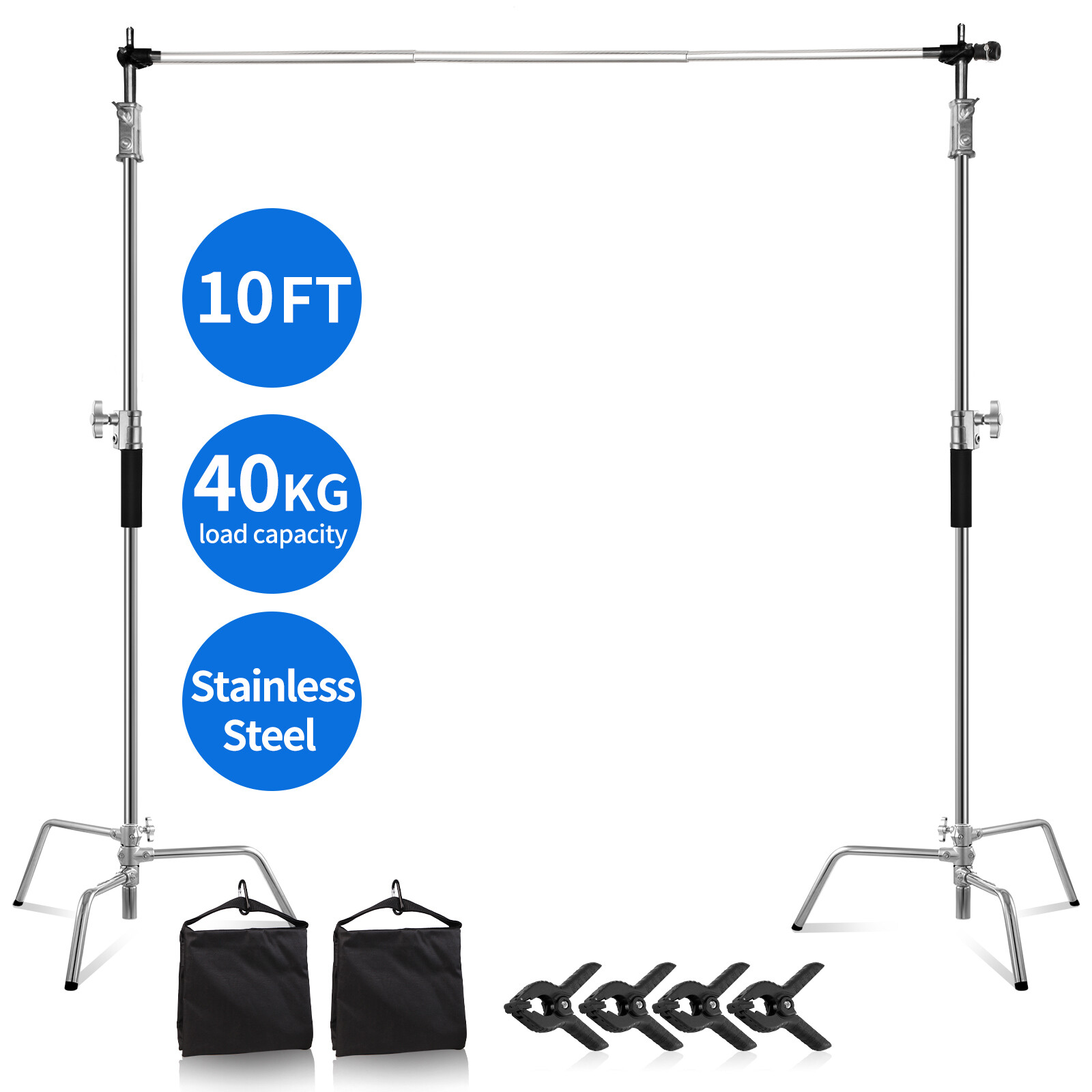 10X 10ft Stainless Steel Backdrop Stand Photo Heavy Duty Photography Background