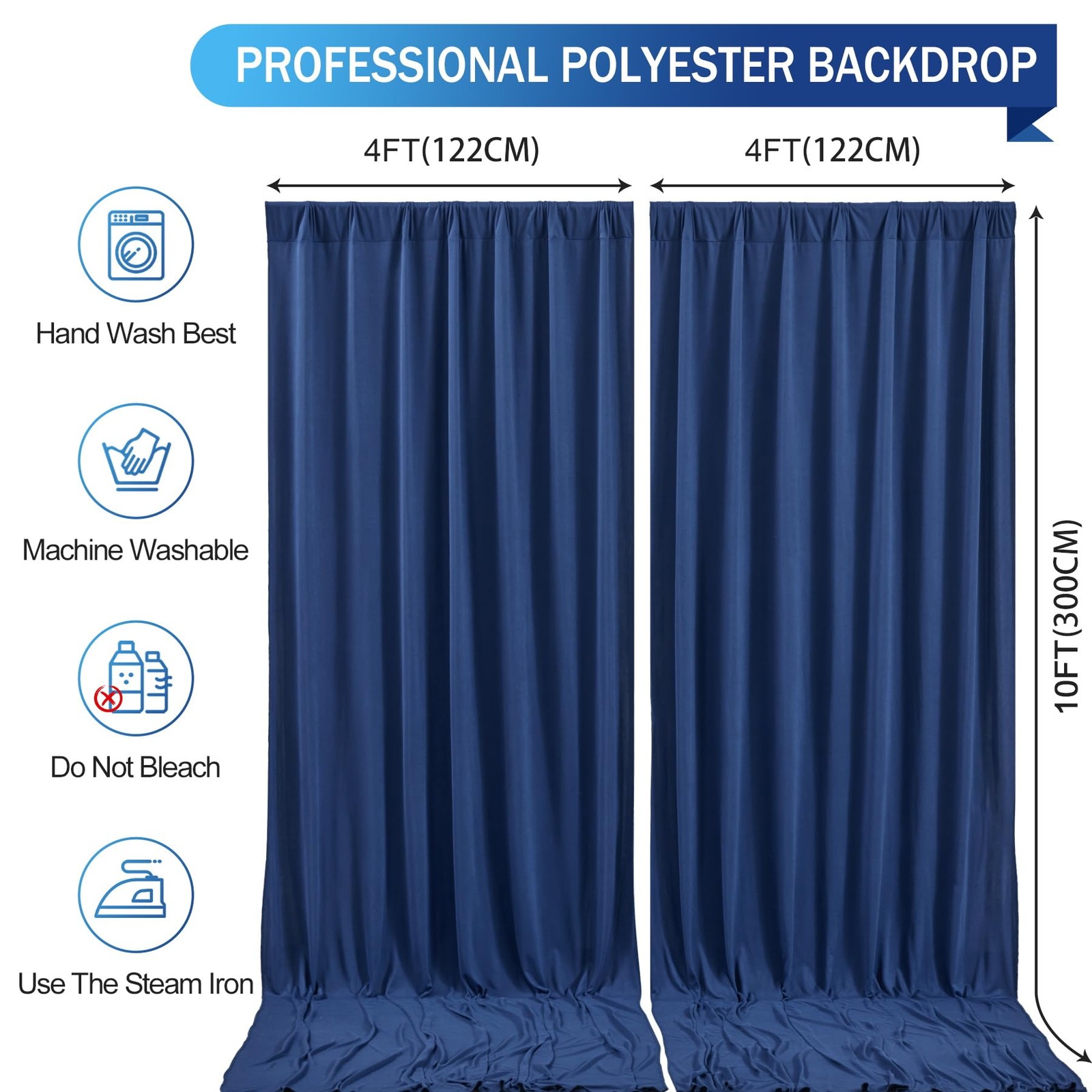 8x10FT Navy Blue Backdrop Curtains WrinkleFree Polyester Photography Drapes