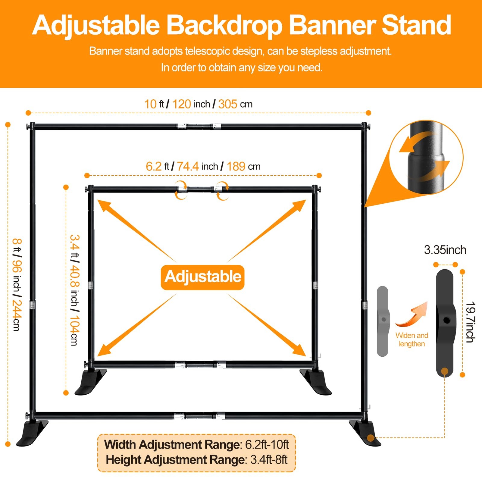 10 x 8ft Backdrop Banner Stand, Heavy Duty Adjustable Photo Background Stand …