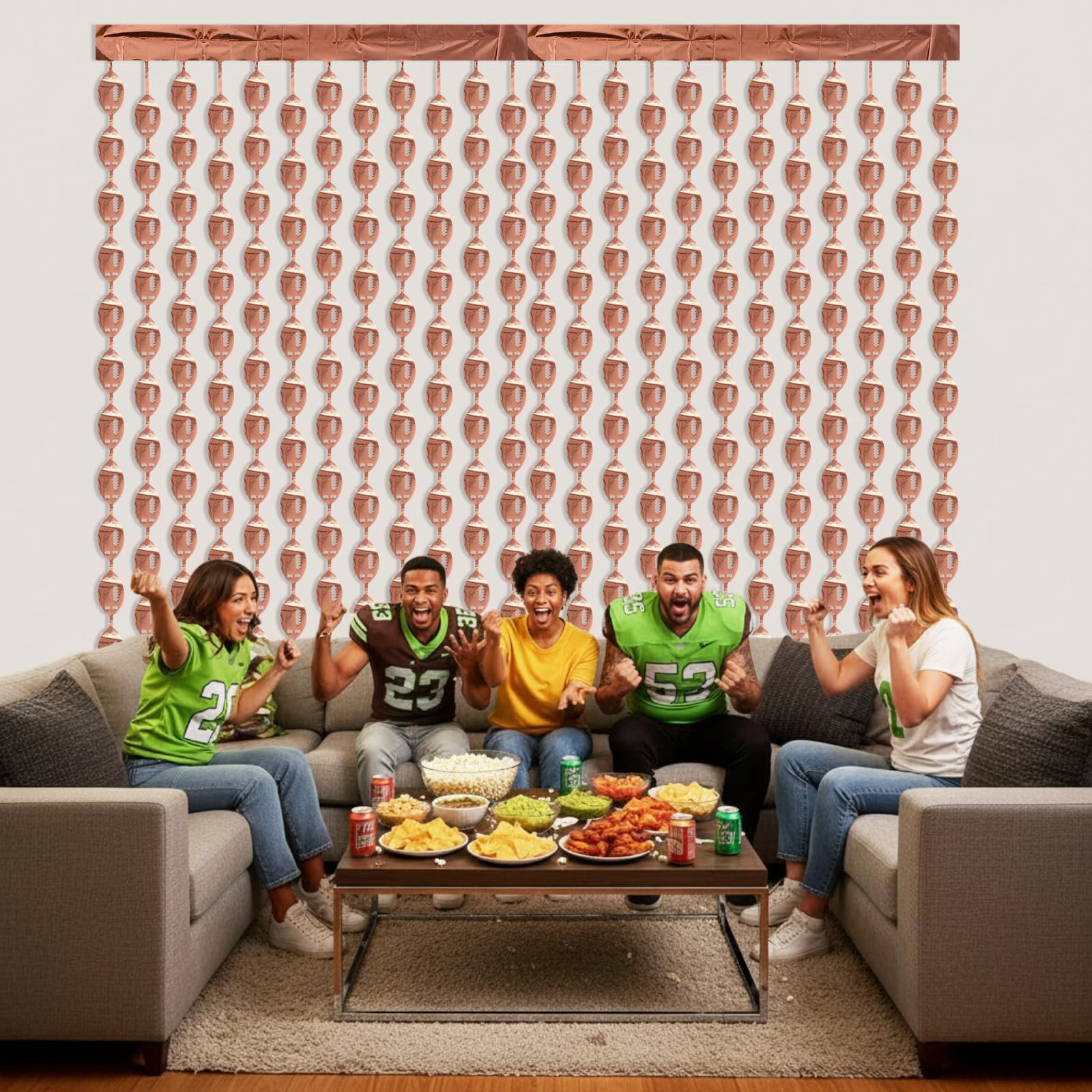 2 PCS Football Party Decor Foil Fringe Curtains Streamer Backdrop 3.3×6.6 Ft