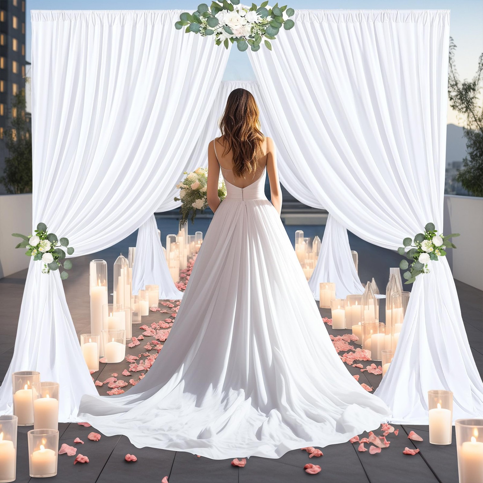 40x10FT White Backdrop Curtains for Wedding W4′ x H10′(10 Panels),