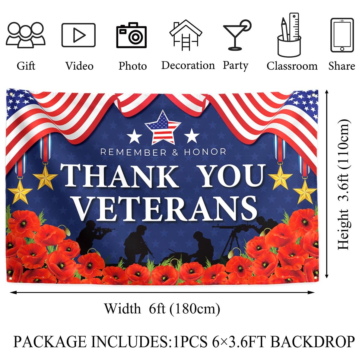 Memorial Day Backdrop 4th of July Banner Thank You Veterans Patriotic Decor Me