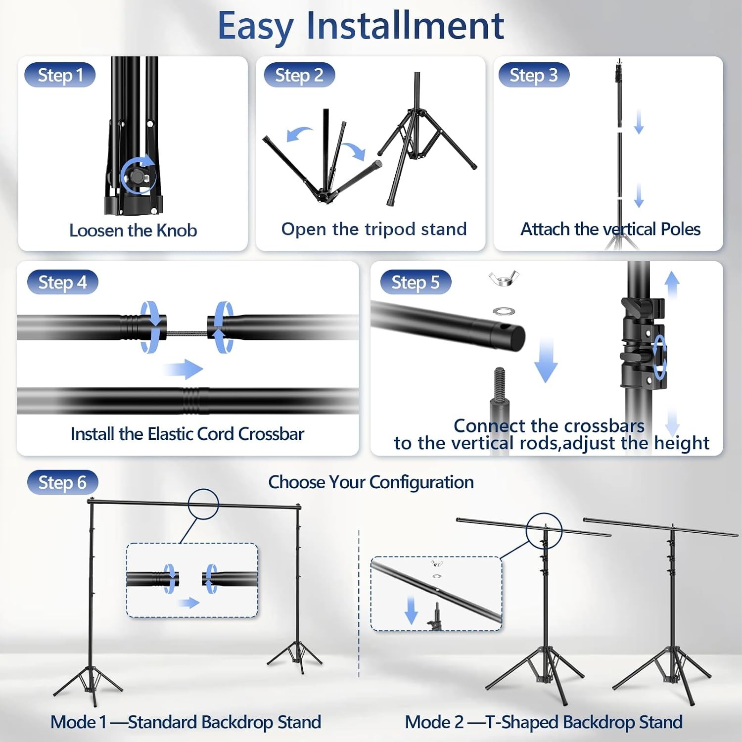 Versatile 10×8.5ft Photo Background Stand Kit with Elastic Rope & Clamps