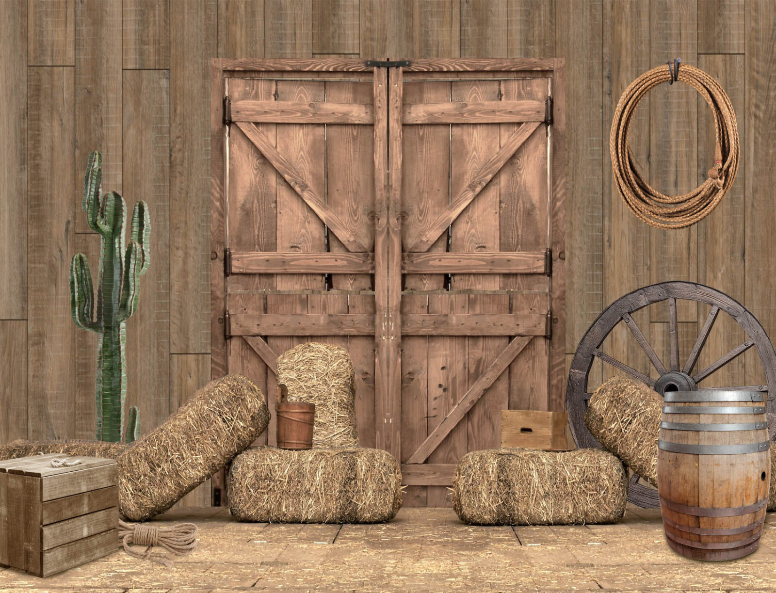10x8ft Cactus Farmhouse Rustic Wood Barn Door Photo Background Studio Props