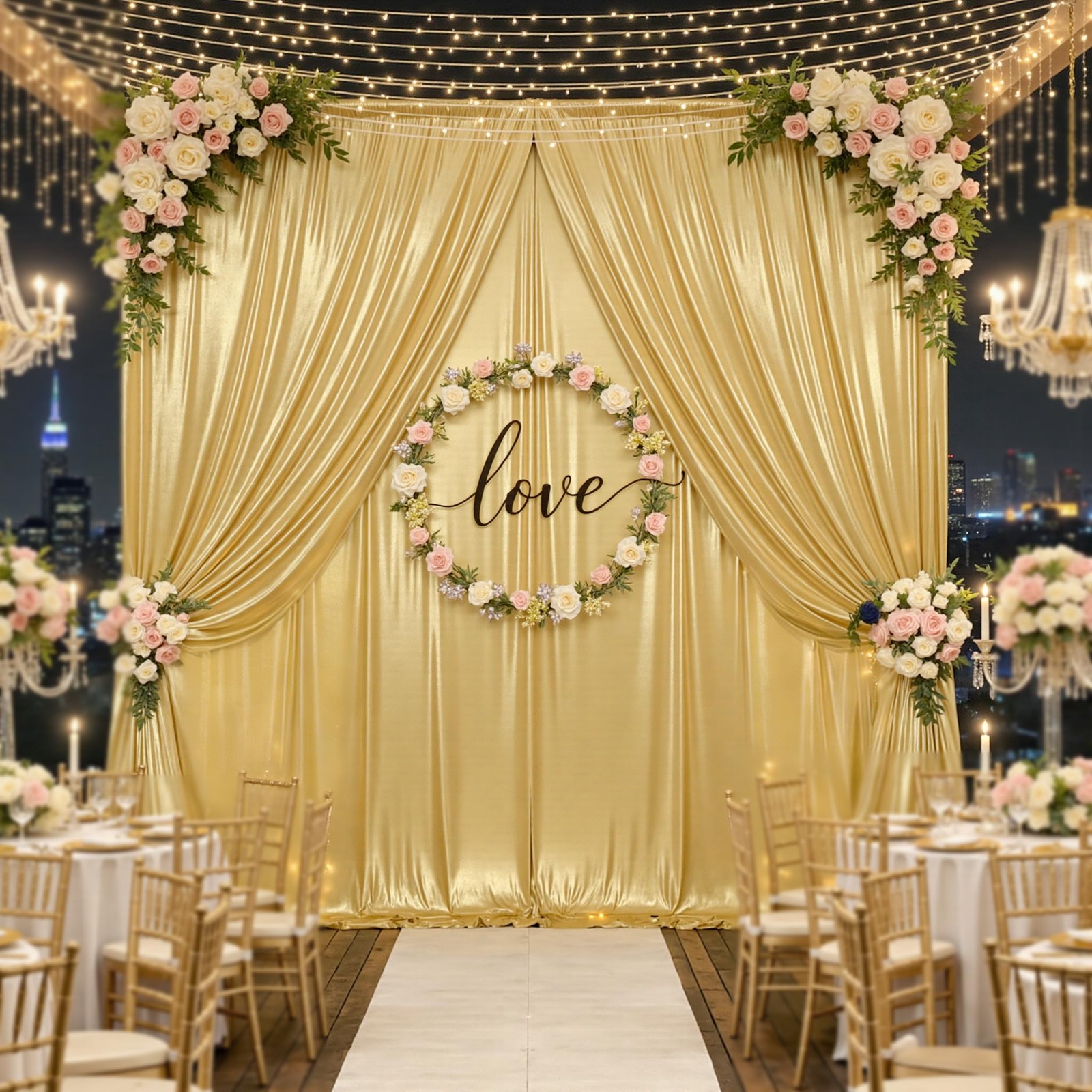 40ft x 10ft Gold Sequin Backdrop Curtain for 5’W×10’H _8 Panels,