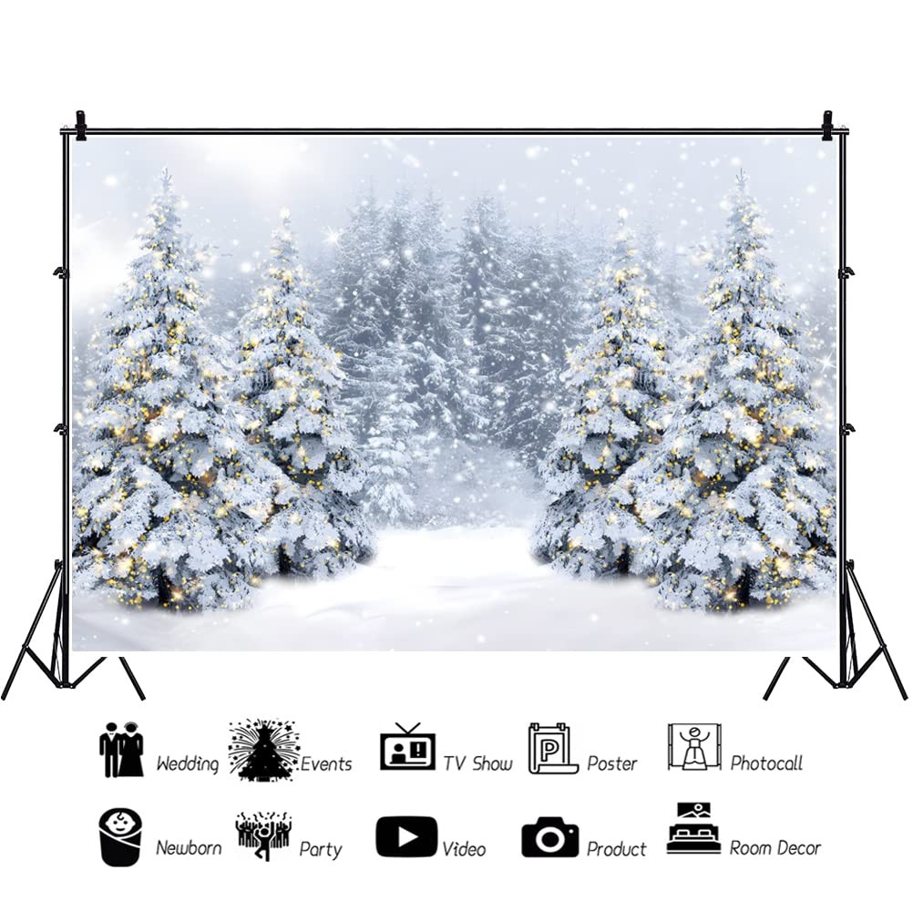 Winter Wonderland Forest Backdrop 10x8ft Fabric Christmas Snowflakes Birthday…