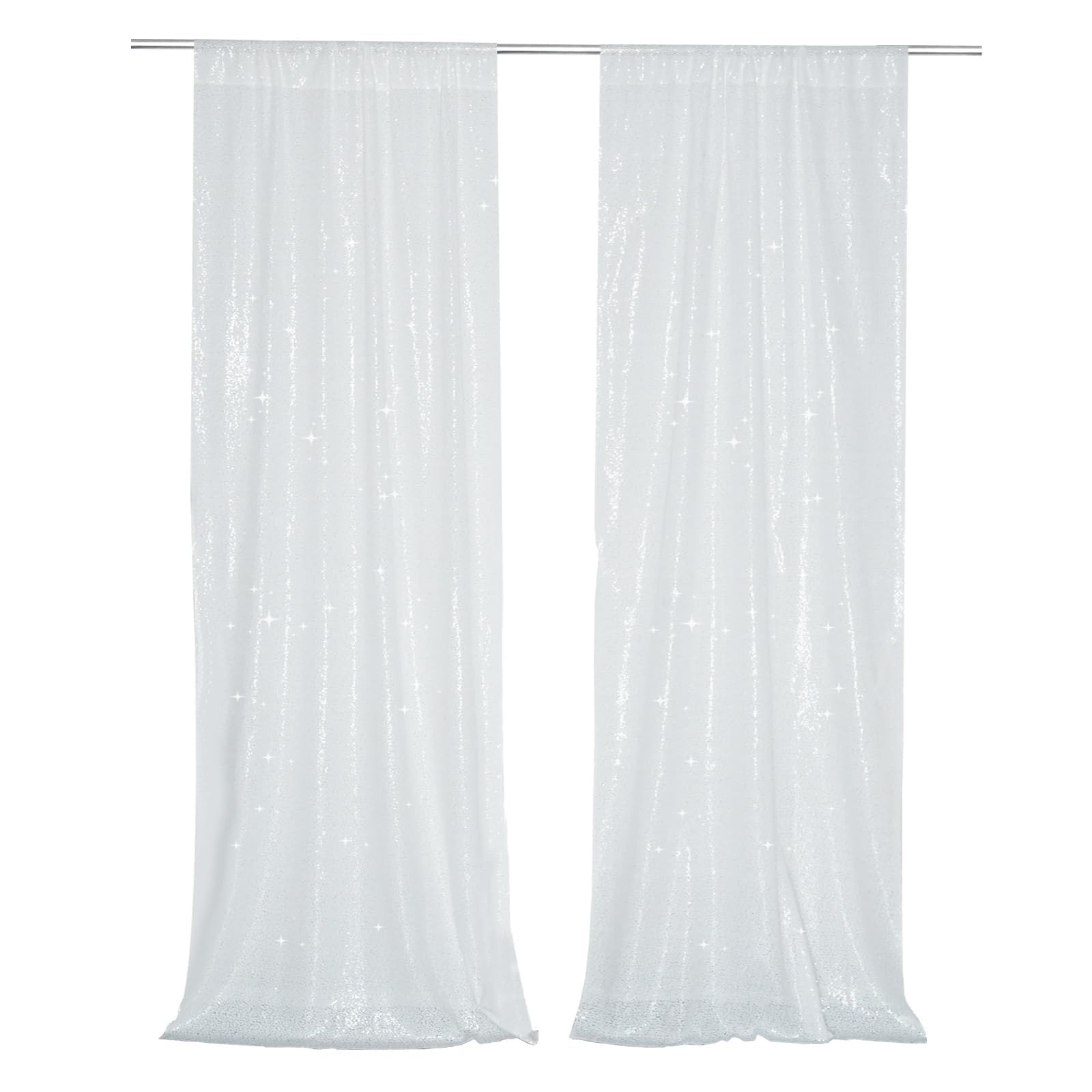 White Sparkly Sequin Backdrop Curtains 2FT X 8FT 2 Panels for Wedding Party R…