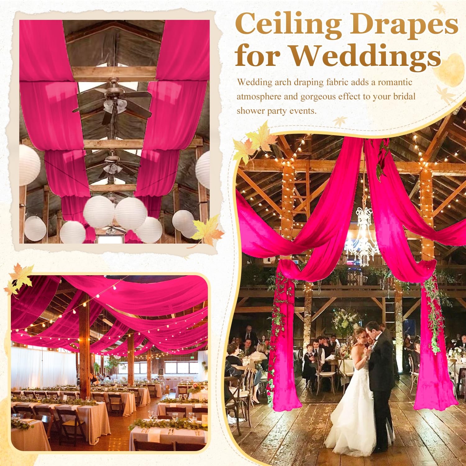 MODFUNS Wedding Ceiling Draping Hot Pink 60″W x 360″L (Pack of 4), Fuchsia