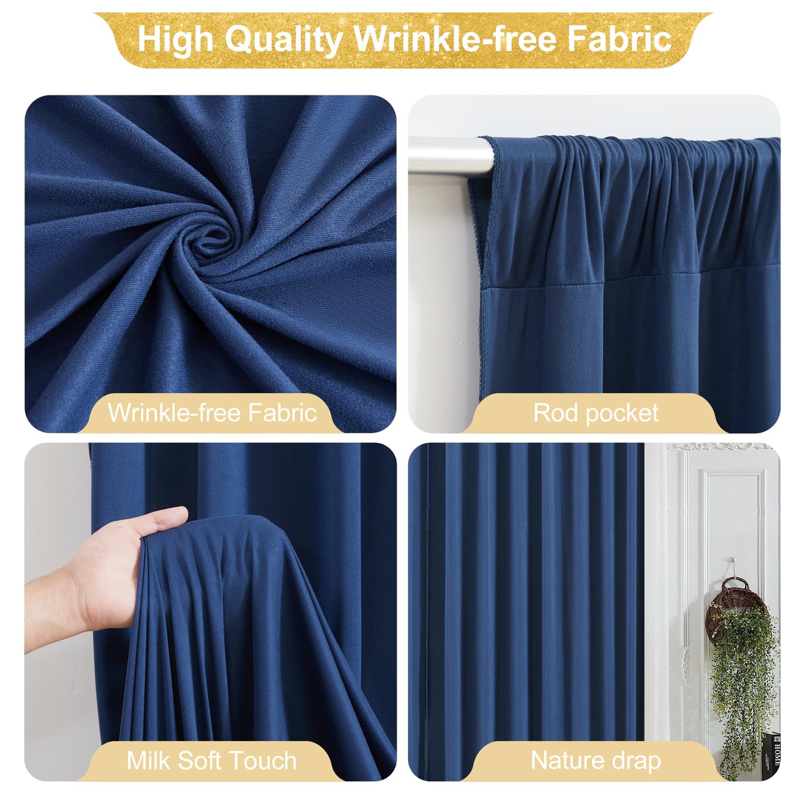 8x10ft Navy Blue Wrinkle Free Polyester Backdrop Curtain 2 Panels 4x10ft