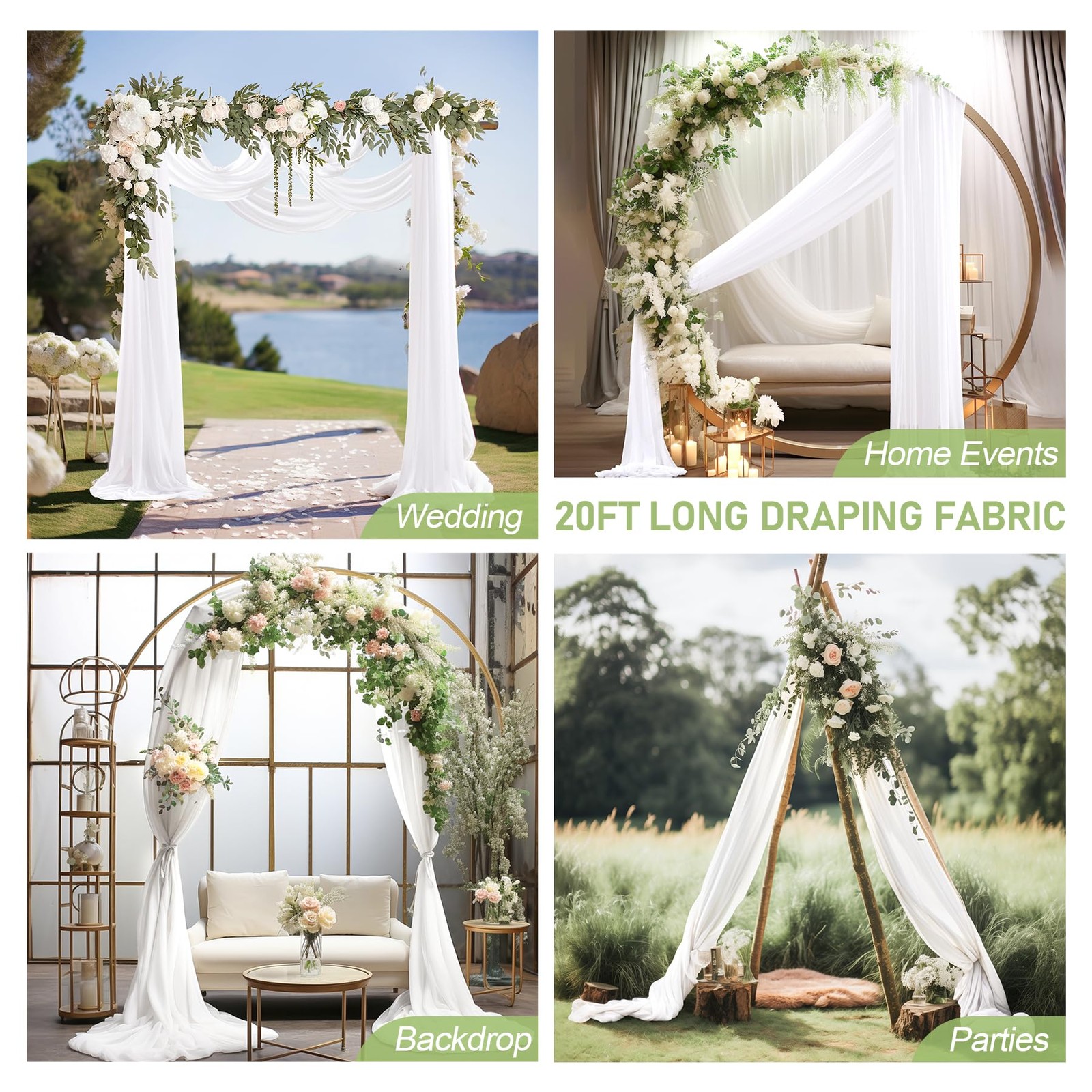1 Panel White Sheer Arch Draping Fabric, 30-Inch x 20-Foot, Wedding Backdrop