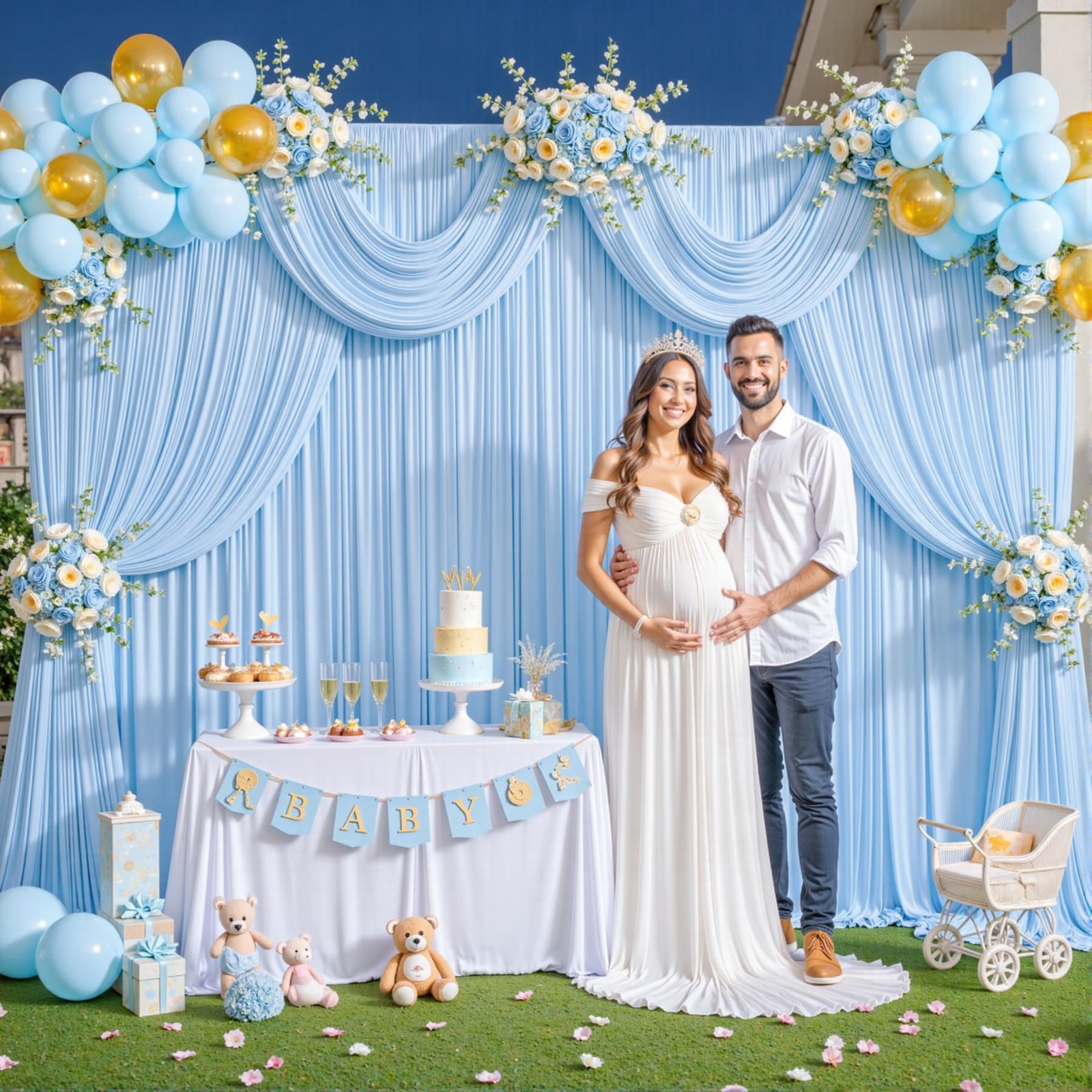 10x10ft Baby Blue Backdrop Curtain 2 Panels 5x10ft Fabric Drapes Party Set