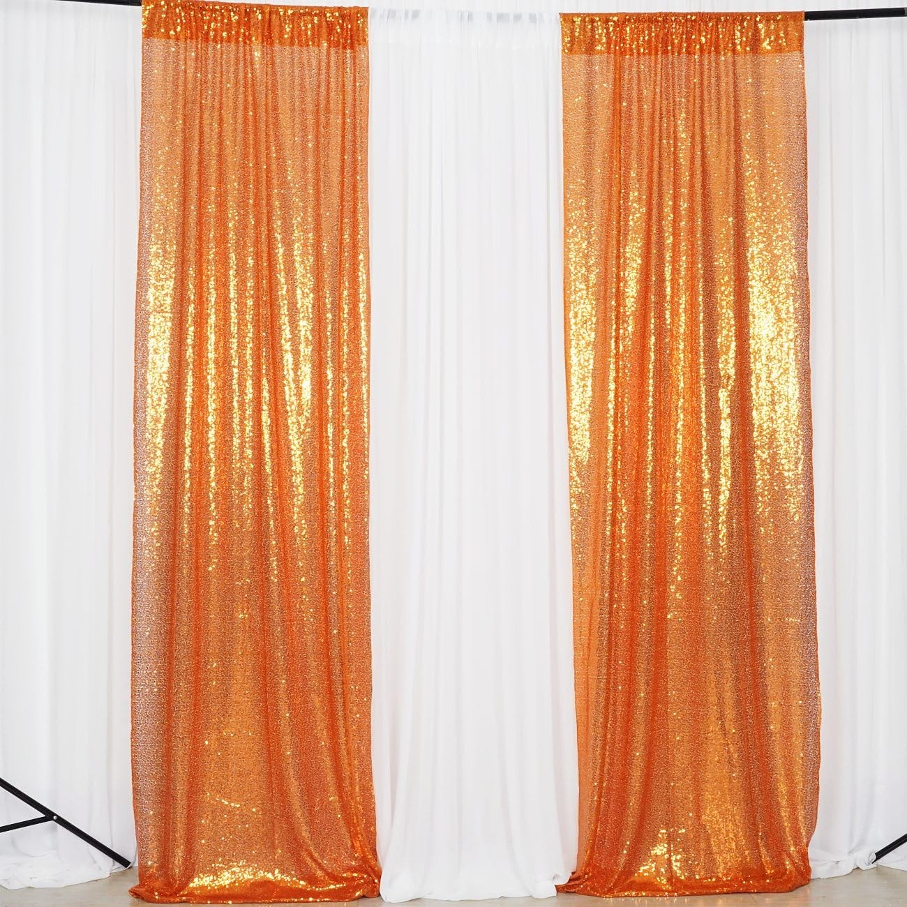 Orange Sequin Backdrop Curtain 2 Panels 2FTx8FT Glitter Background for Party …