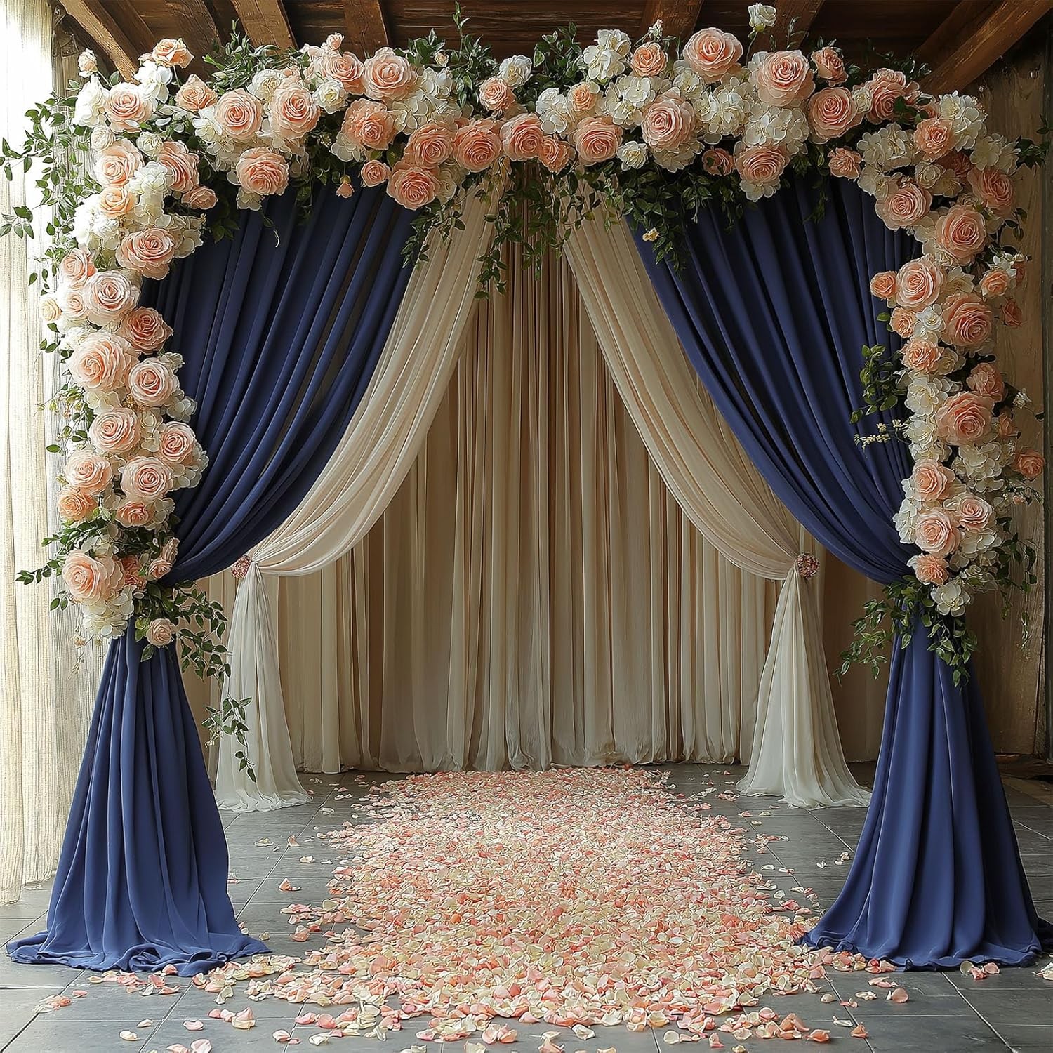 2 PCS 10×10 FT Navy Blue Backdrop Curtain Wrinkle Free Photo Drapes Decor Set