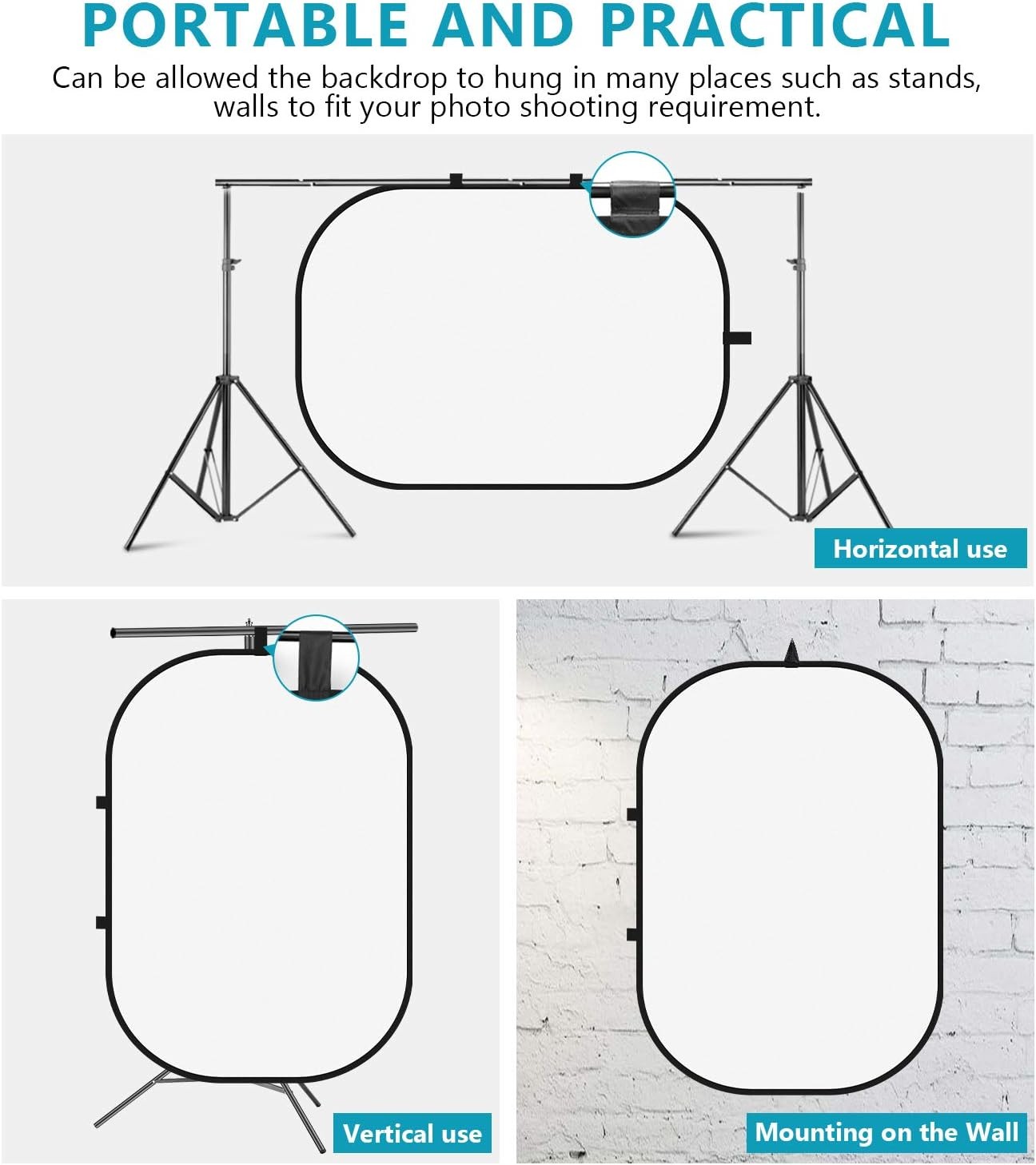 5x7ft/1.5x2m Chromakey Foldable Backdrop W/ Stand 8.5ft/2.6m 2-in-1 Reversible