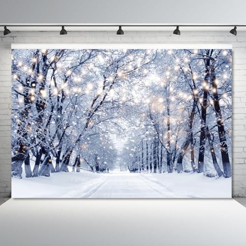 Winter Backdrop Wonderland White Snowy Forest Glitter Trees for 7x5ft