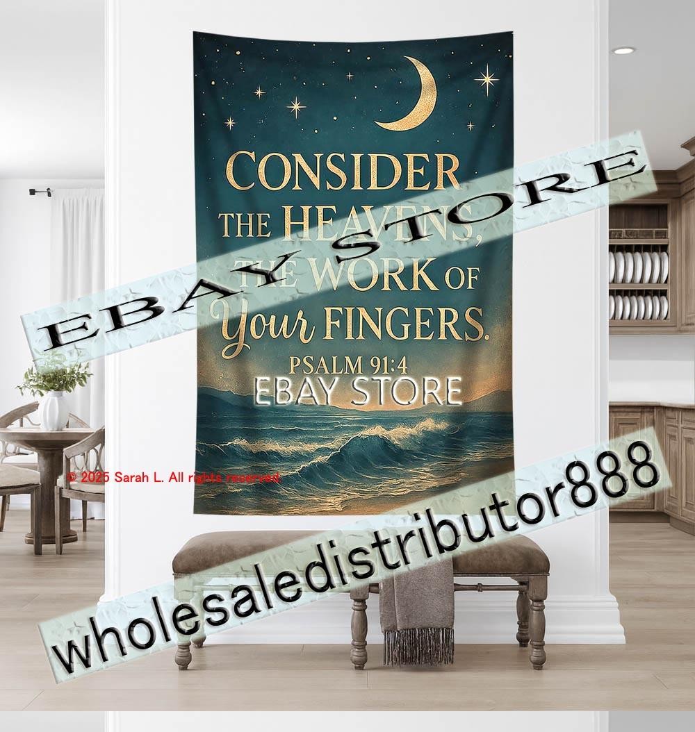 Tapestry Consider The Heavens Stars Ocean night Photo Backdrop 59X82 in