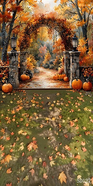 10’x20’Computer-painted Pumpkin Doorway Autumn Scenic background backdrop SD127