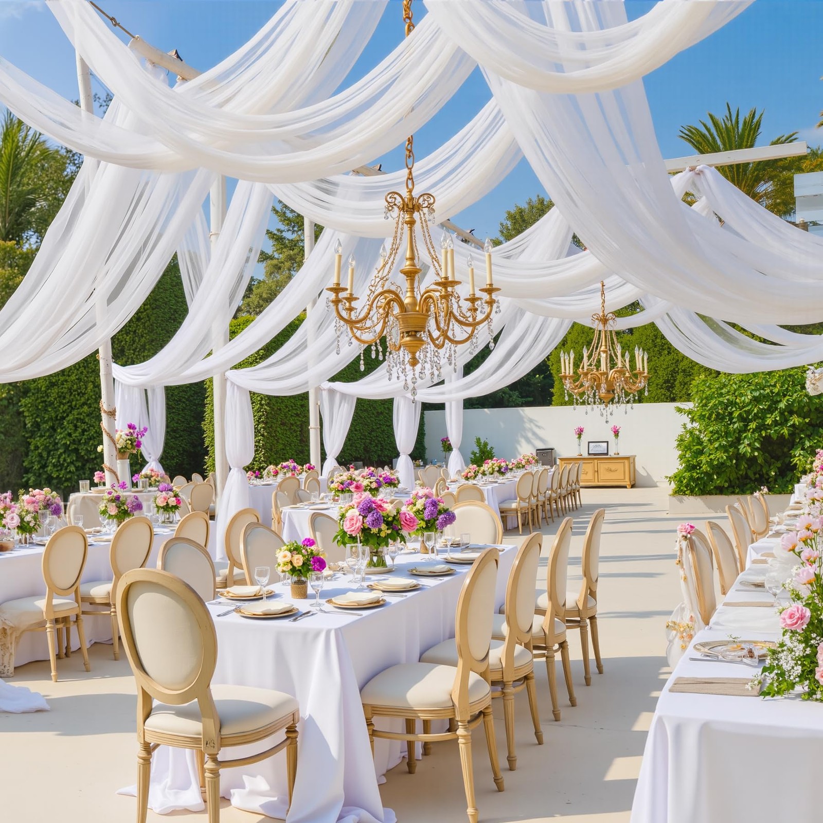 2 PCS 5x10ft White Ceiling Drapes Wedding WrinkleFree Fabric Tent Draping