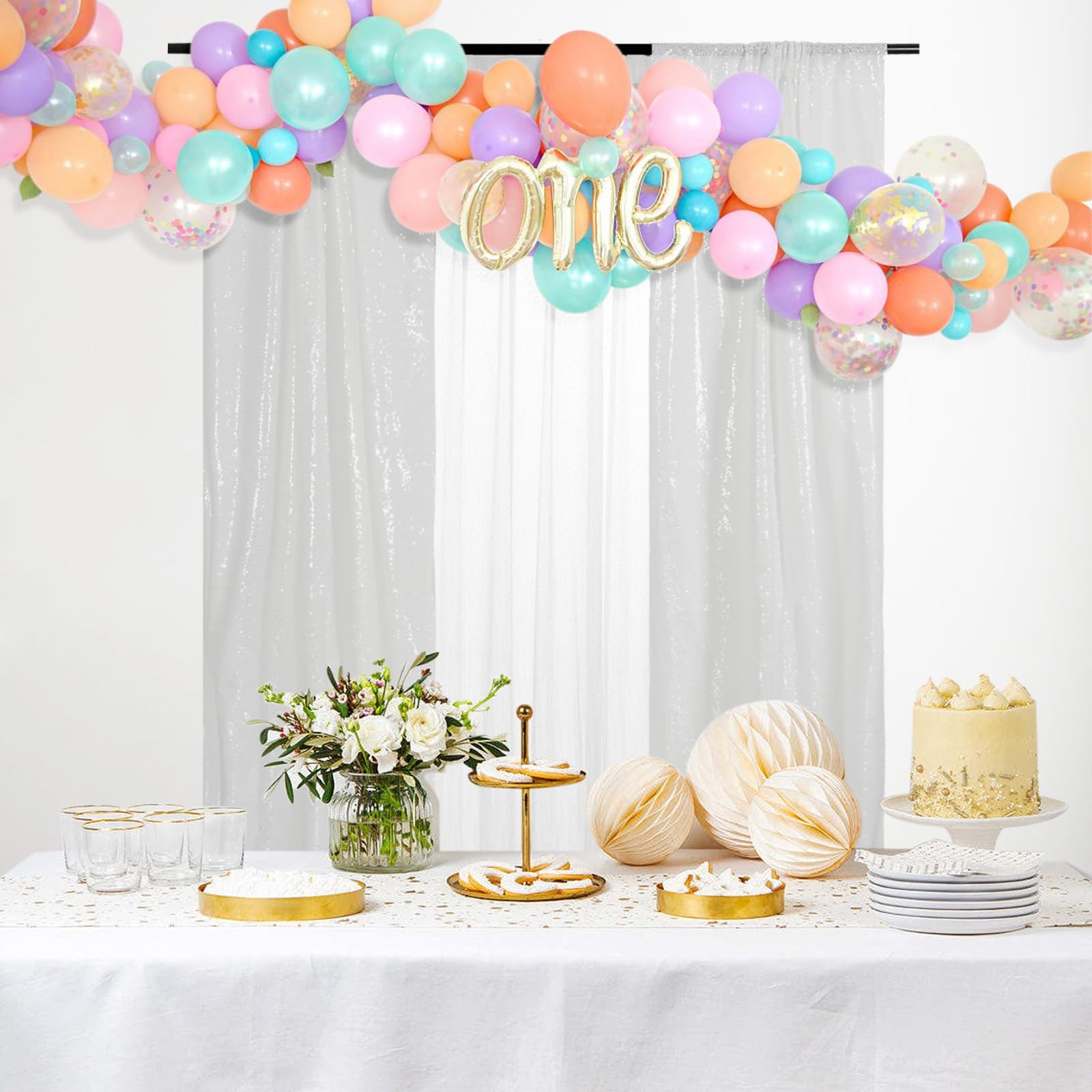 White Sparkly Sequin Backdrop Curtains 2FT X 8FT 2 Panels for Wedding Party R…
